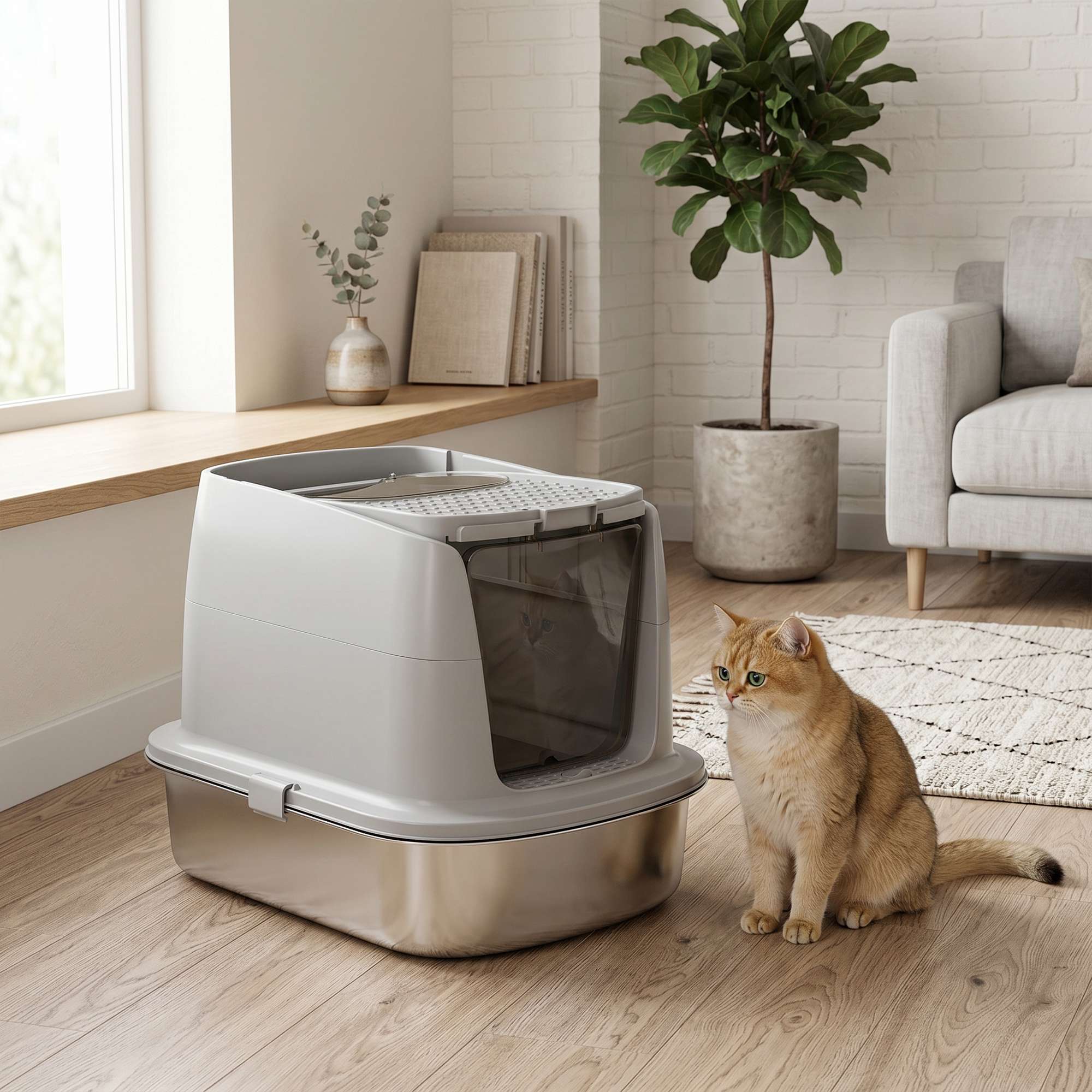 Kattlåda i rostfritt stål, inkl. skopa