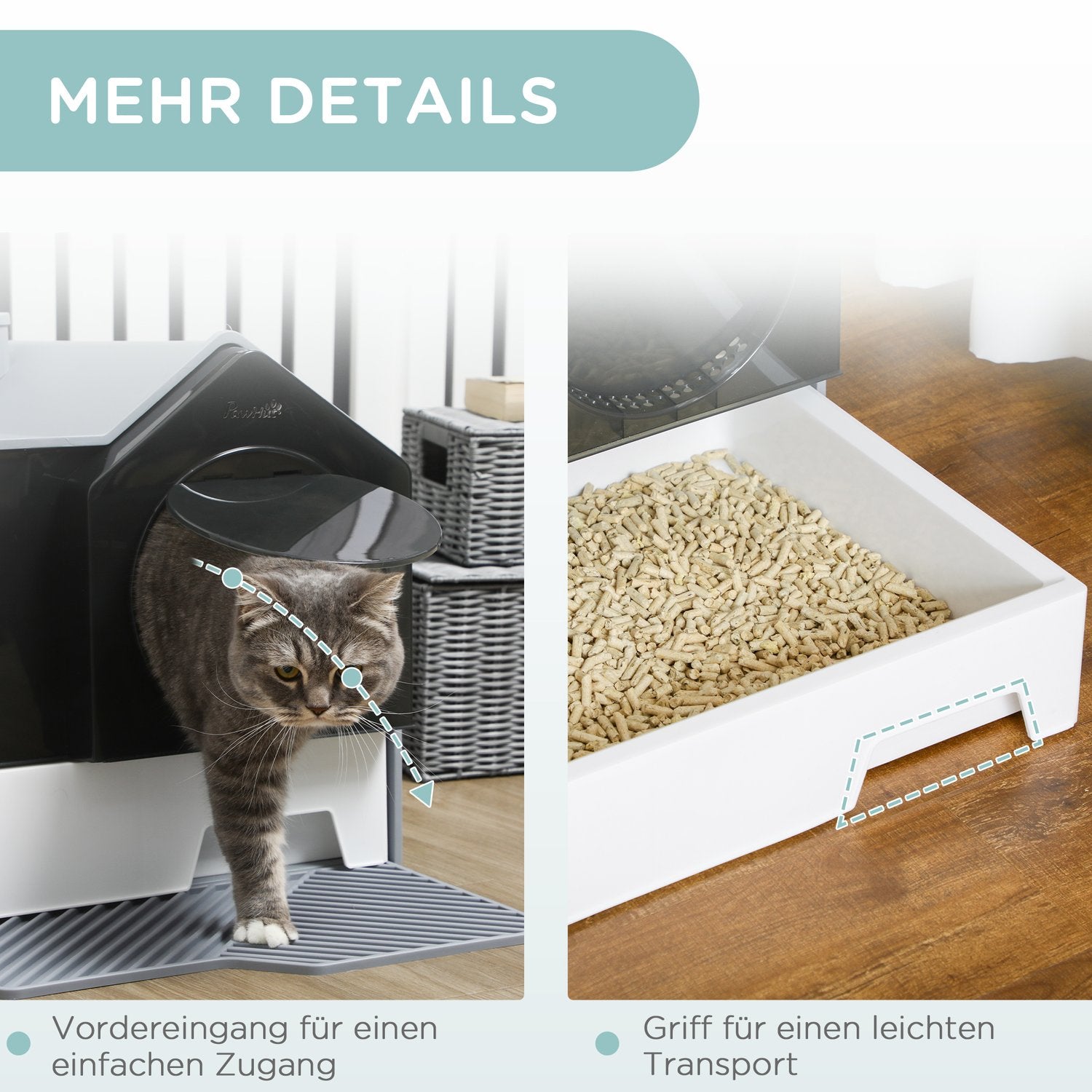 Kattlåda med huva och filter för katter upp till 8 kg