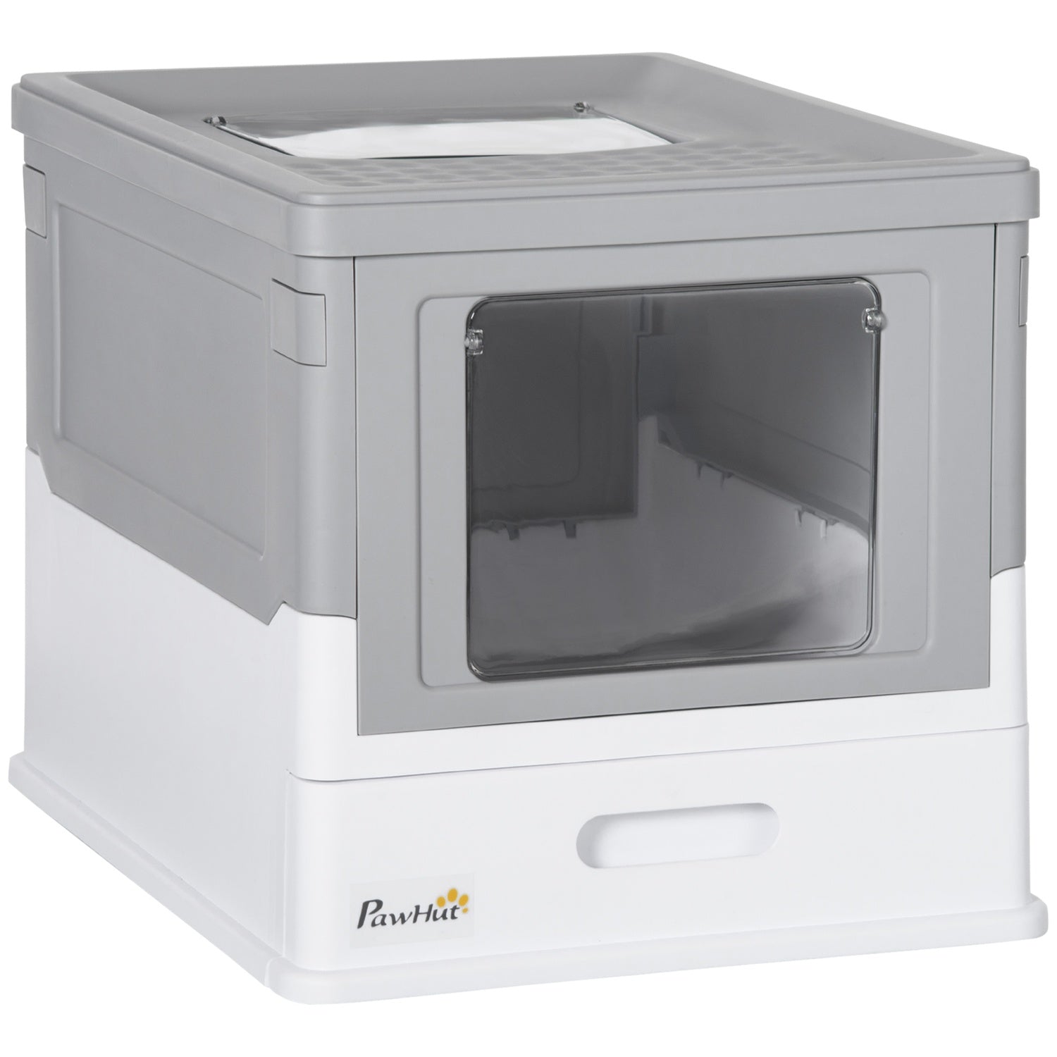Kattlåda med lock, skopa & luktborttagare, plast, vit/grå