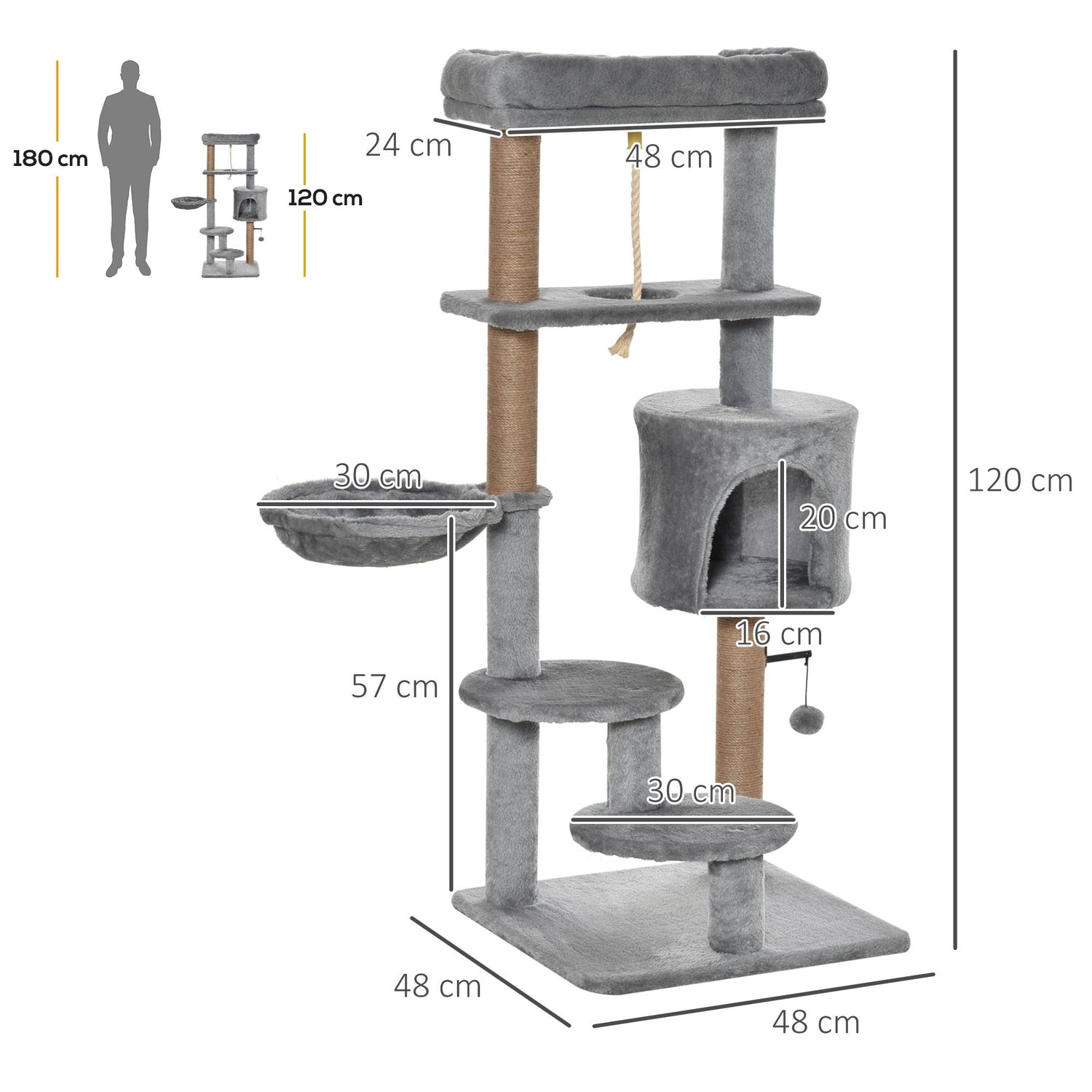 Kattskrapstolpe med grotta och korg, rymmer upp till 5 kg