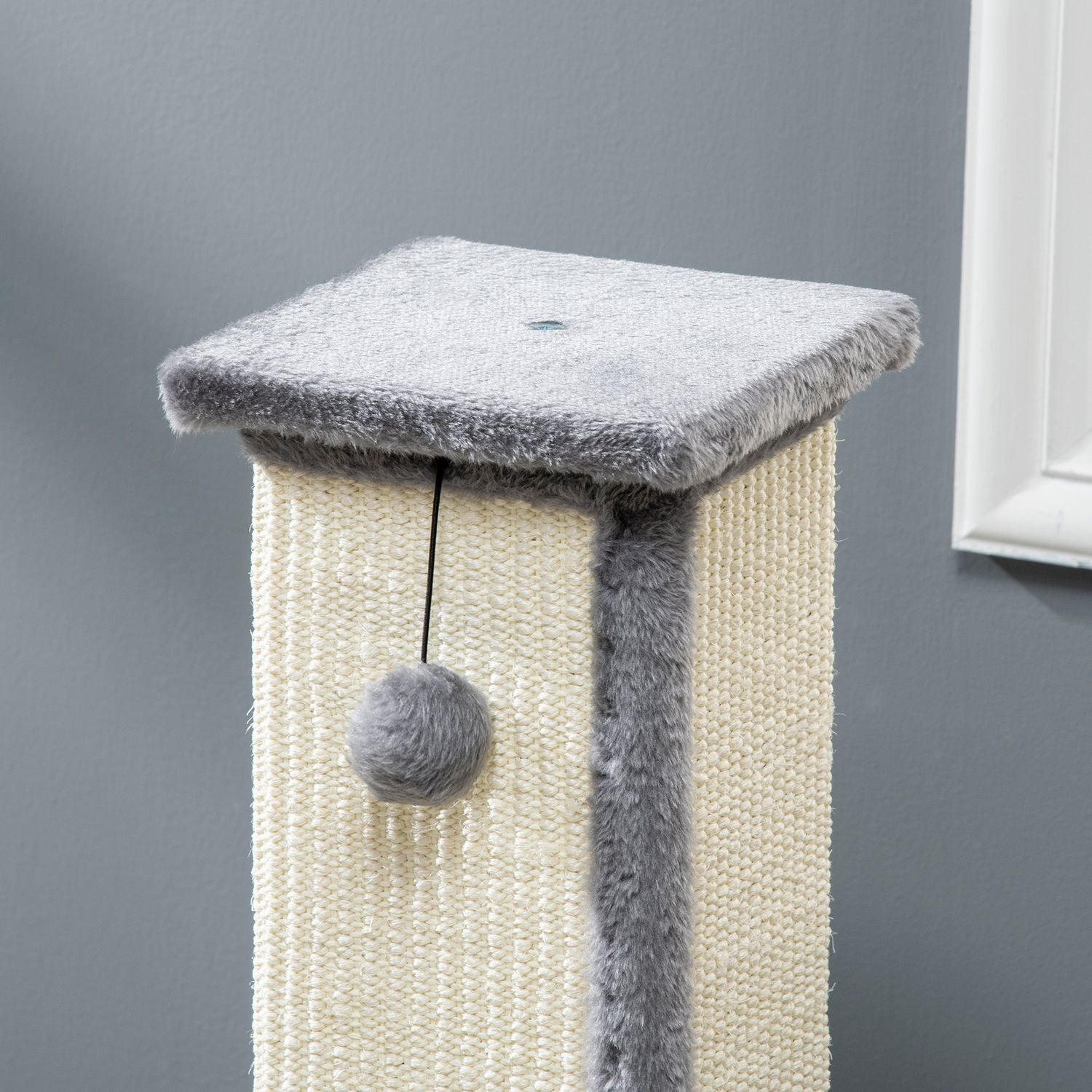 Kattskrapstolpe, 81 cm sisal, grå och kräm med lekboll