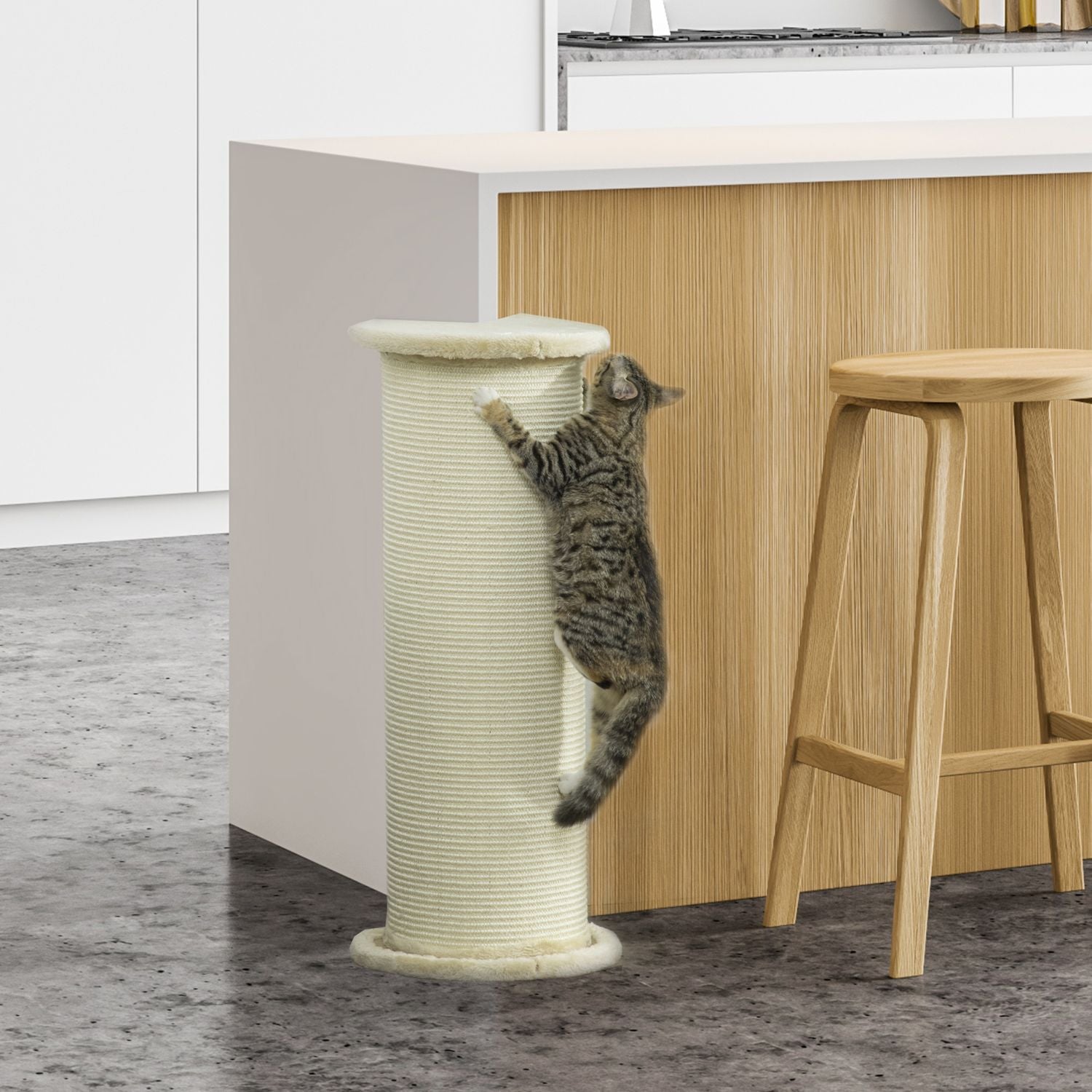 Kattskrapstolpe, 85 cm, sisalrep, plyschkräm