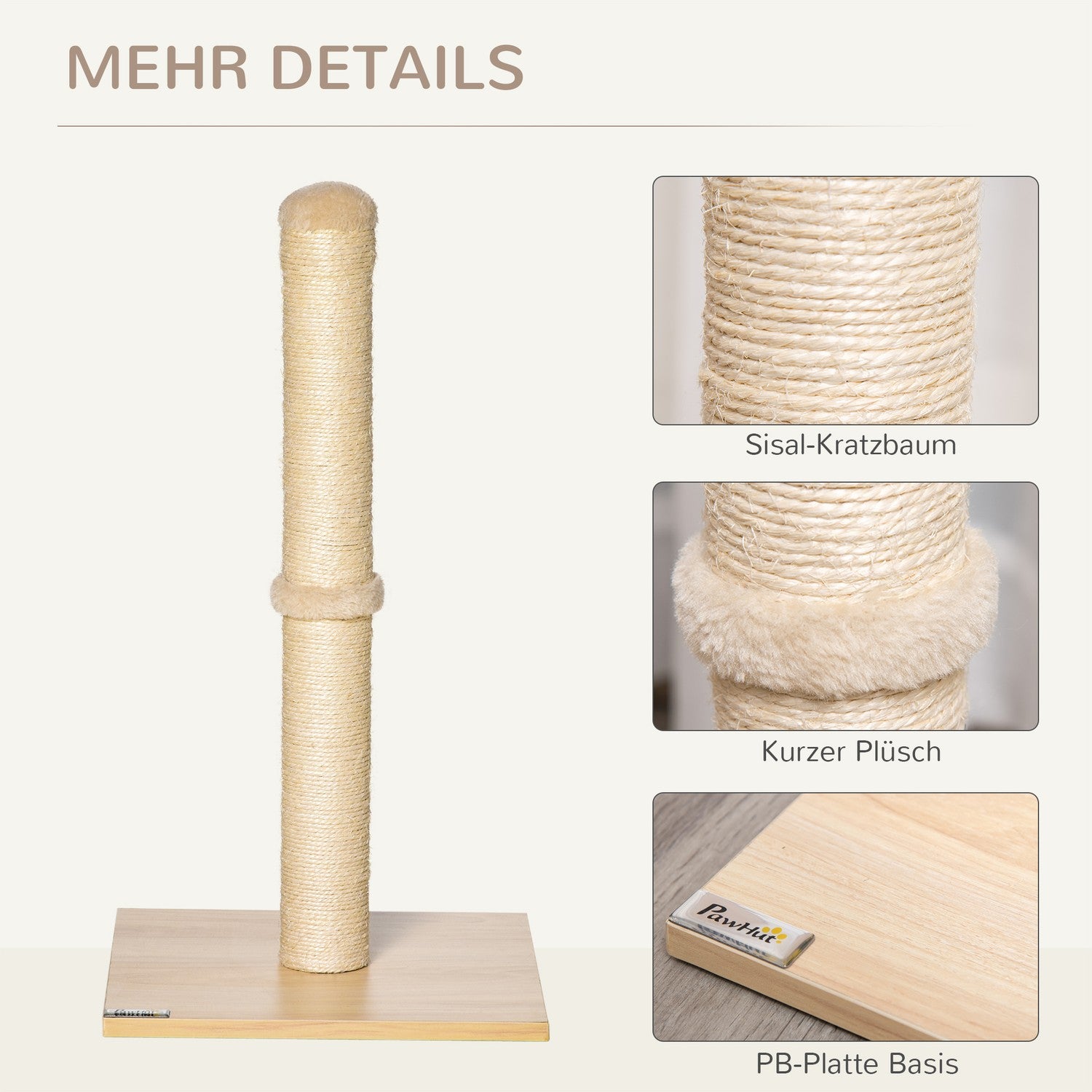 Kattskrapstolpe, Sisal med boll, Stall 60cm Beige