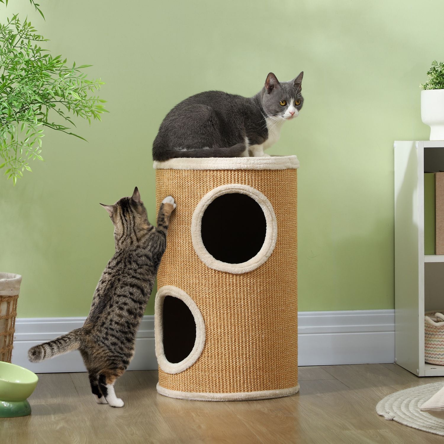 Kattskraptunna med 2 grottor, Sisal, 60 cm