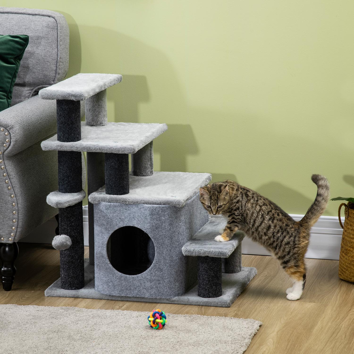 Katttrappa med sovgrotta & lekboll – 3/4 steg
