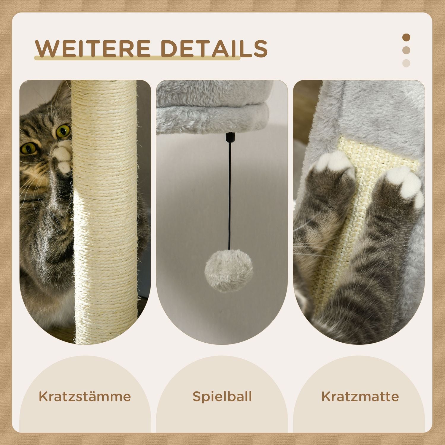 Kattträd 141,5 cm med grotta, lekboll, säng och sisal