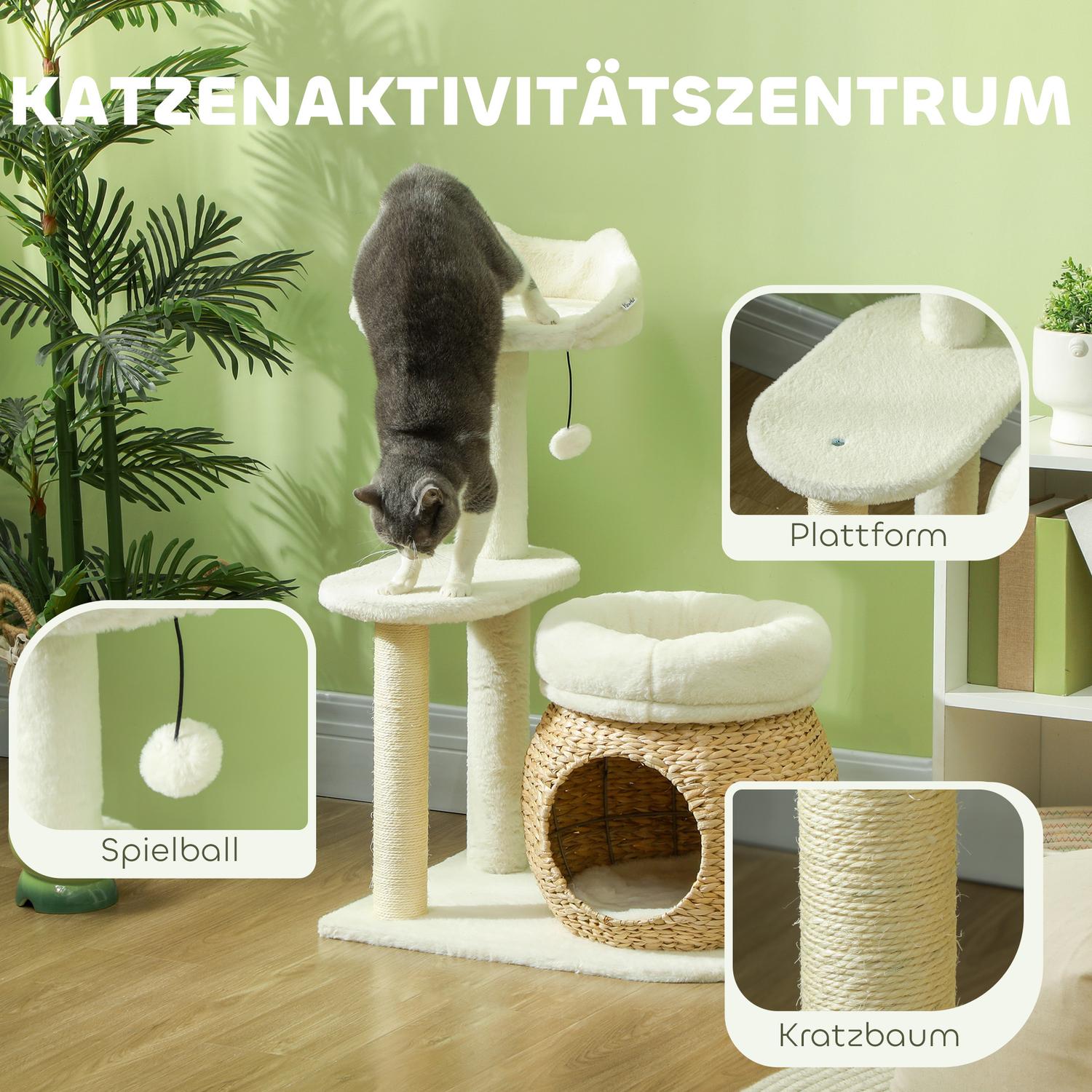 Kattträd med grotta och sängar, skrapstolpar, kräm, upp till 5 kg
