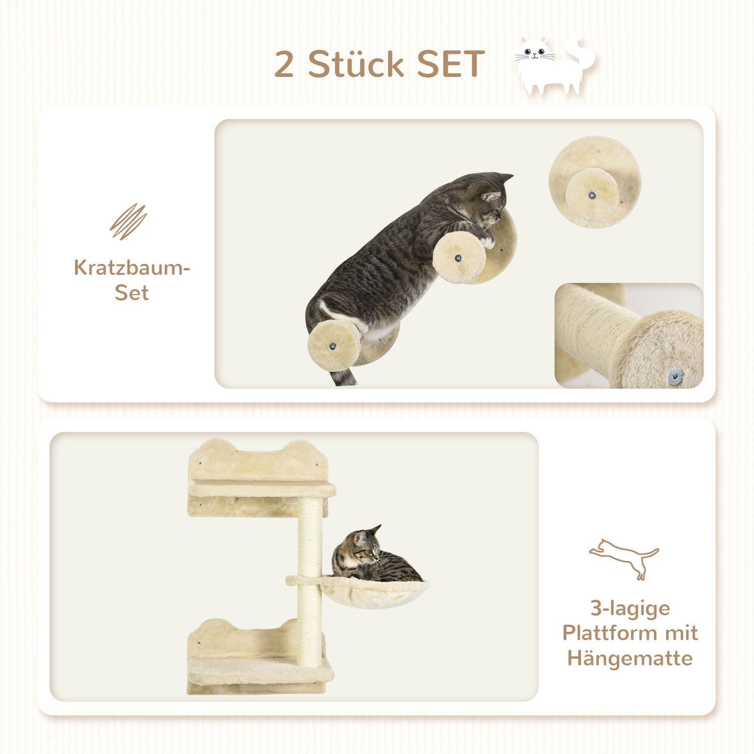 Kattträd med hängmatta, klättervägg och skrapstolpar