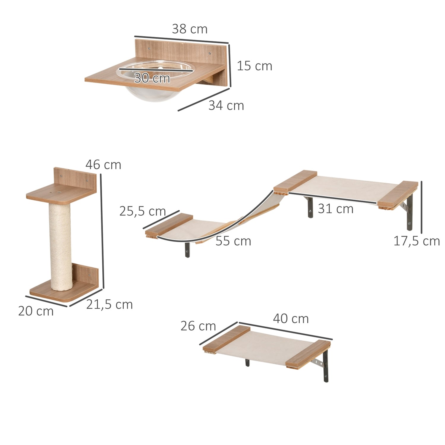 Kattträd med skrapstolpe & hängmatta, sisal & tall
