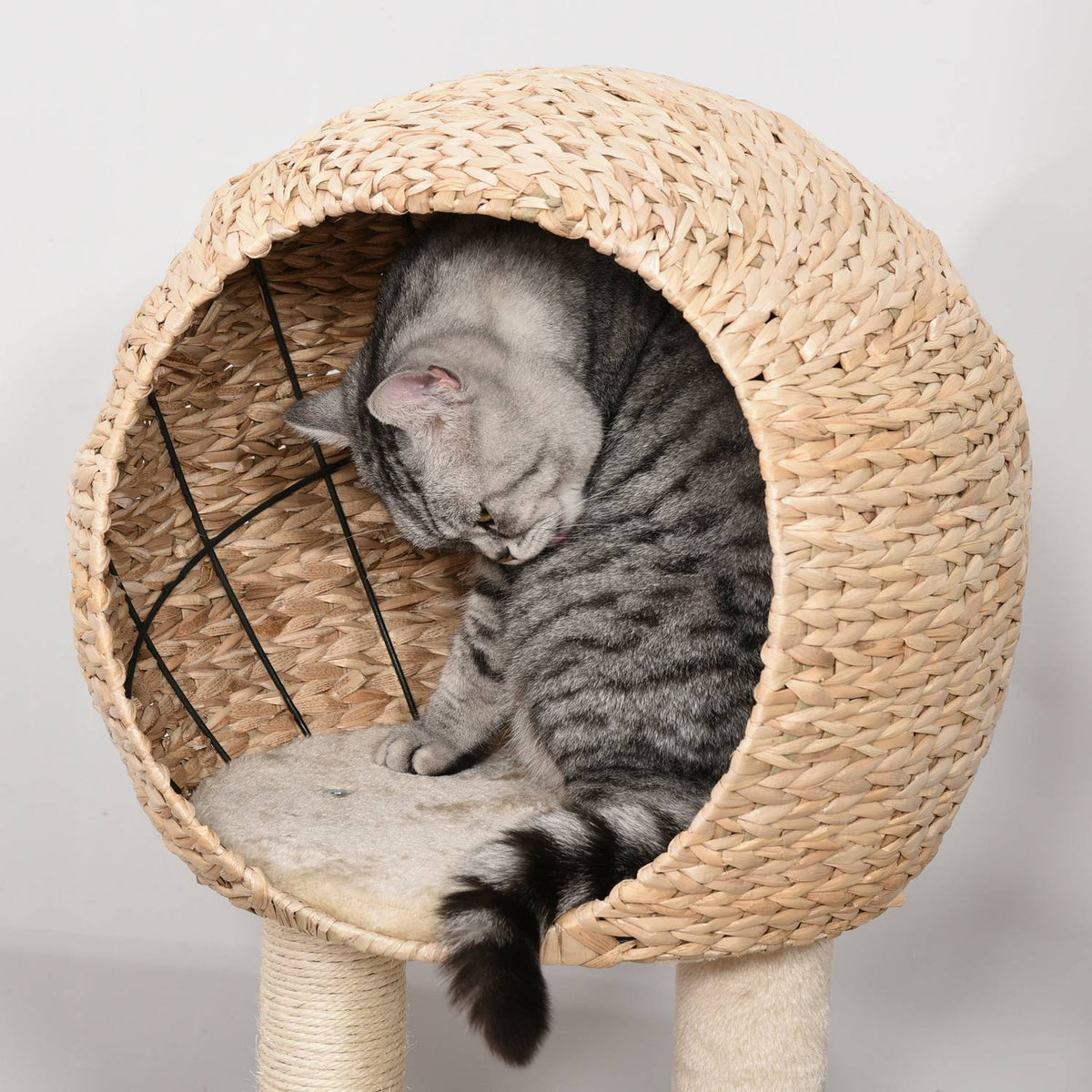 Kattträd med skrapstolpe och grotta, beige, 100 cm hög