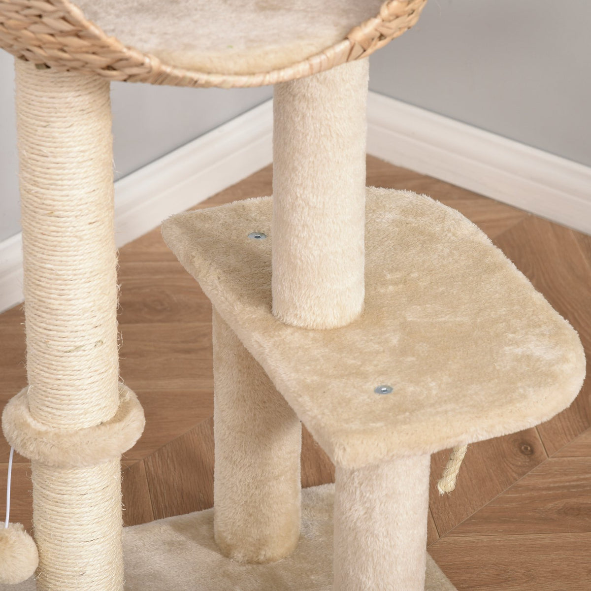 Kattträd med skrapstolpe och grotta, beige, 100 cm hög