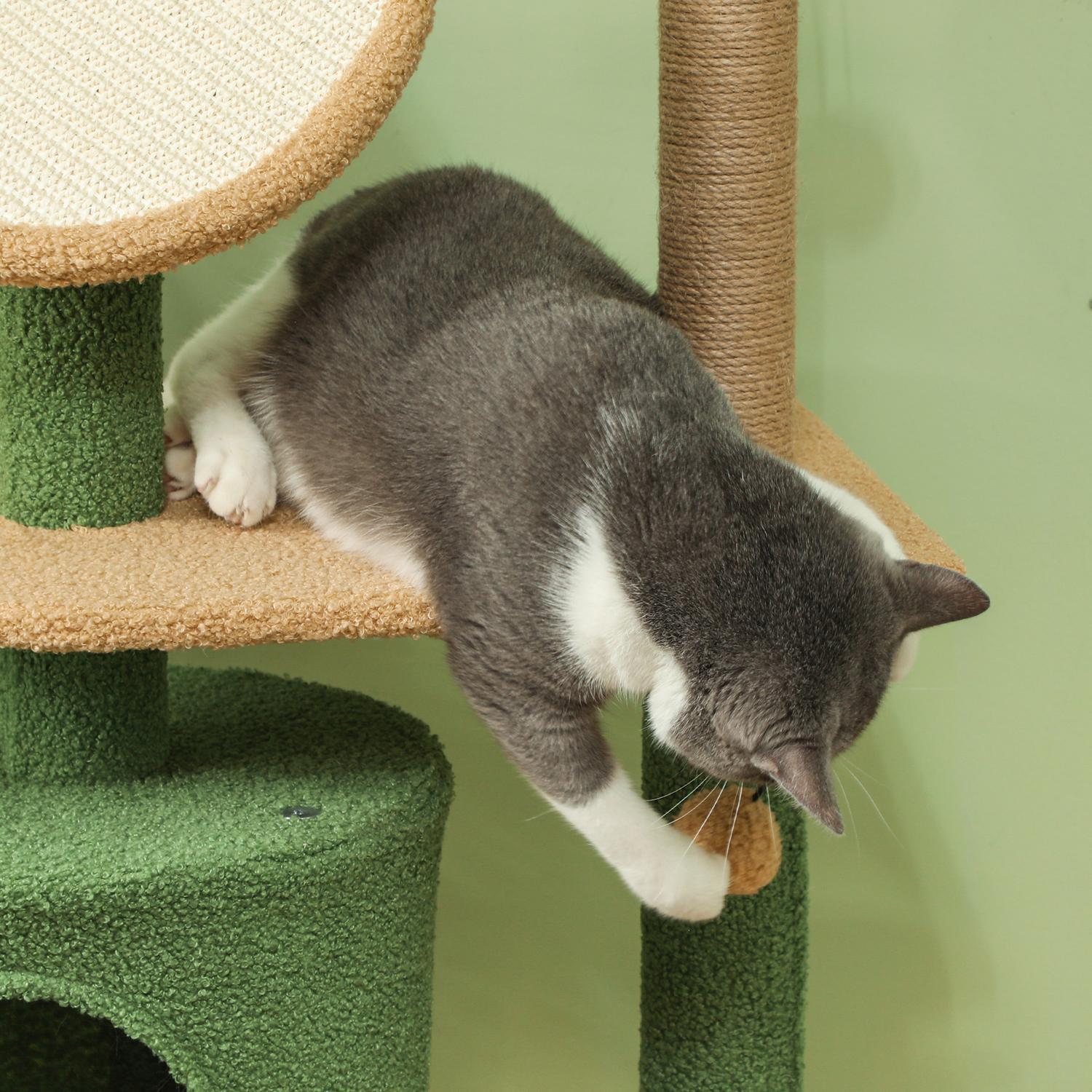 Kattträdskrapstolpe 139 cm med grotta, lekboll, grön