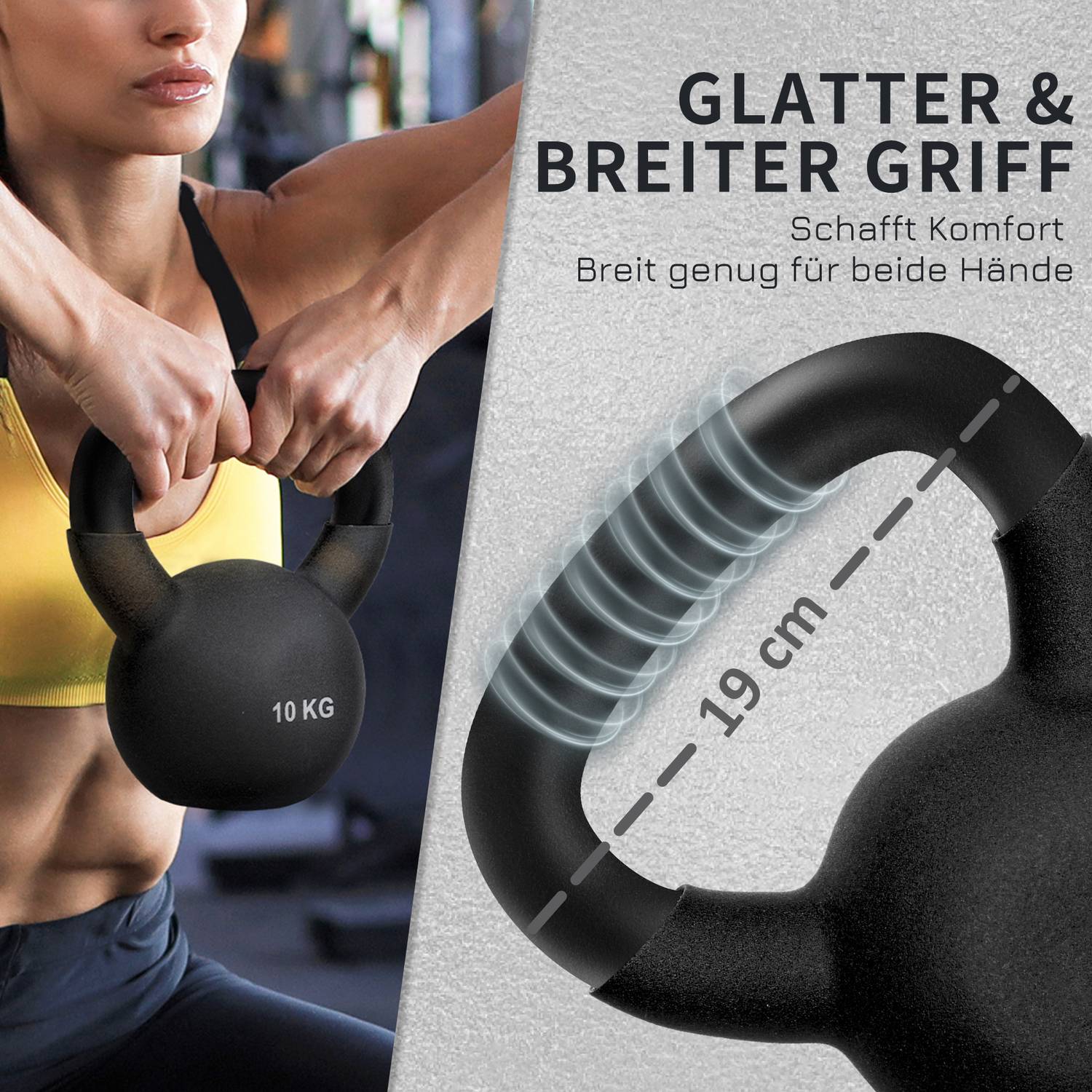 Kettlebell 10 Kg, Neoprenbelagt gjutjärn, golvvänlig
