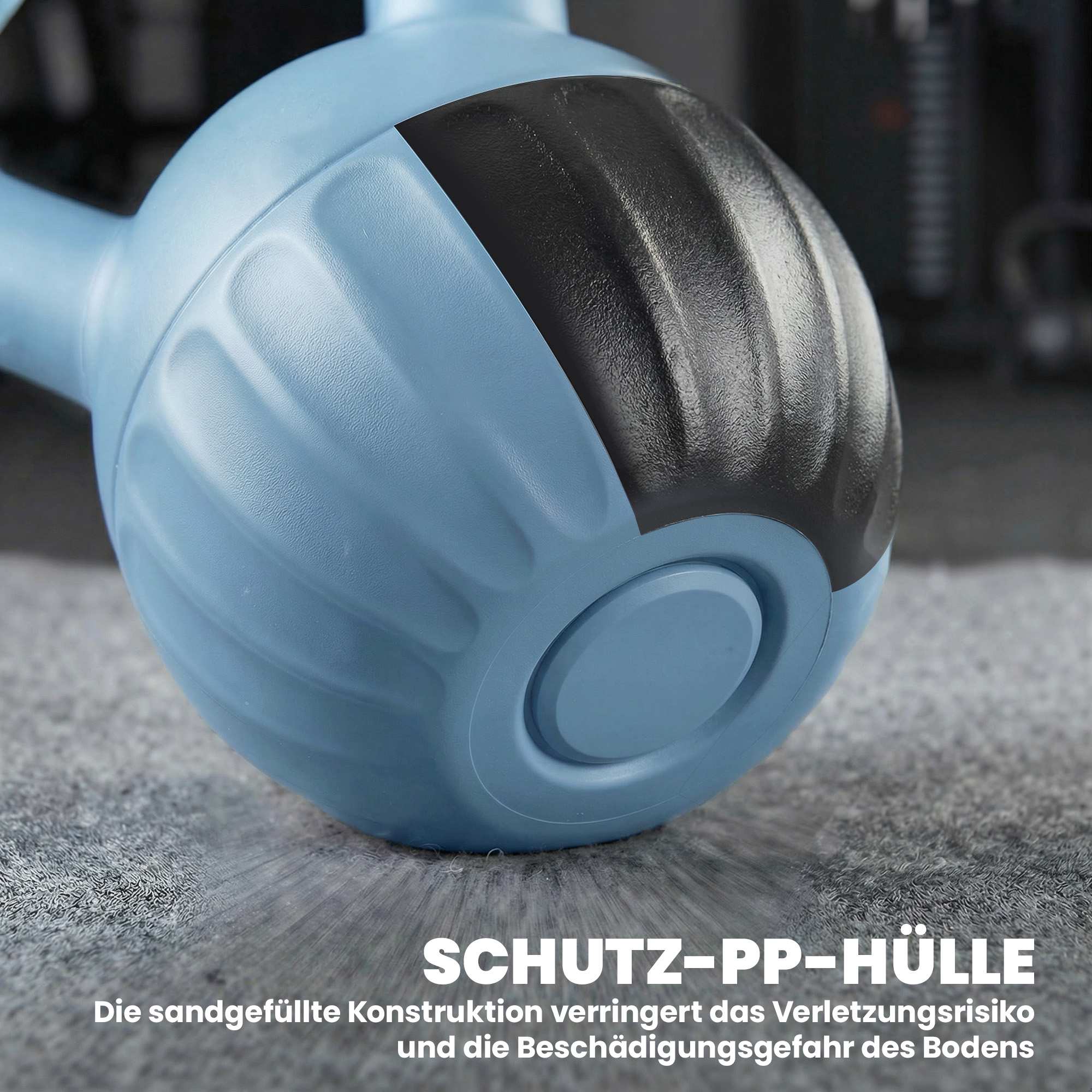 Kettlebell 10 kg, sandfylld, halkfritt grepp, blå