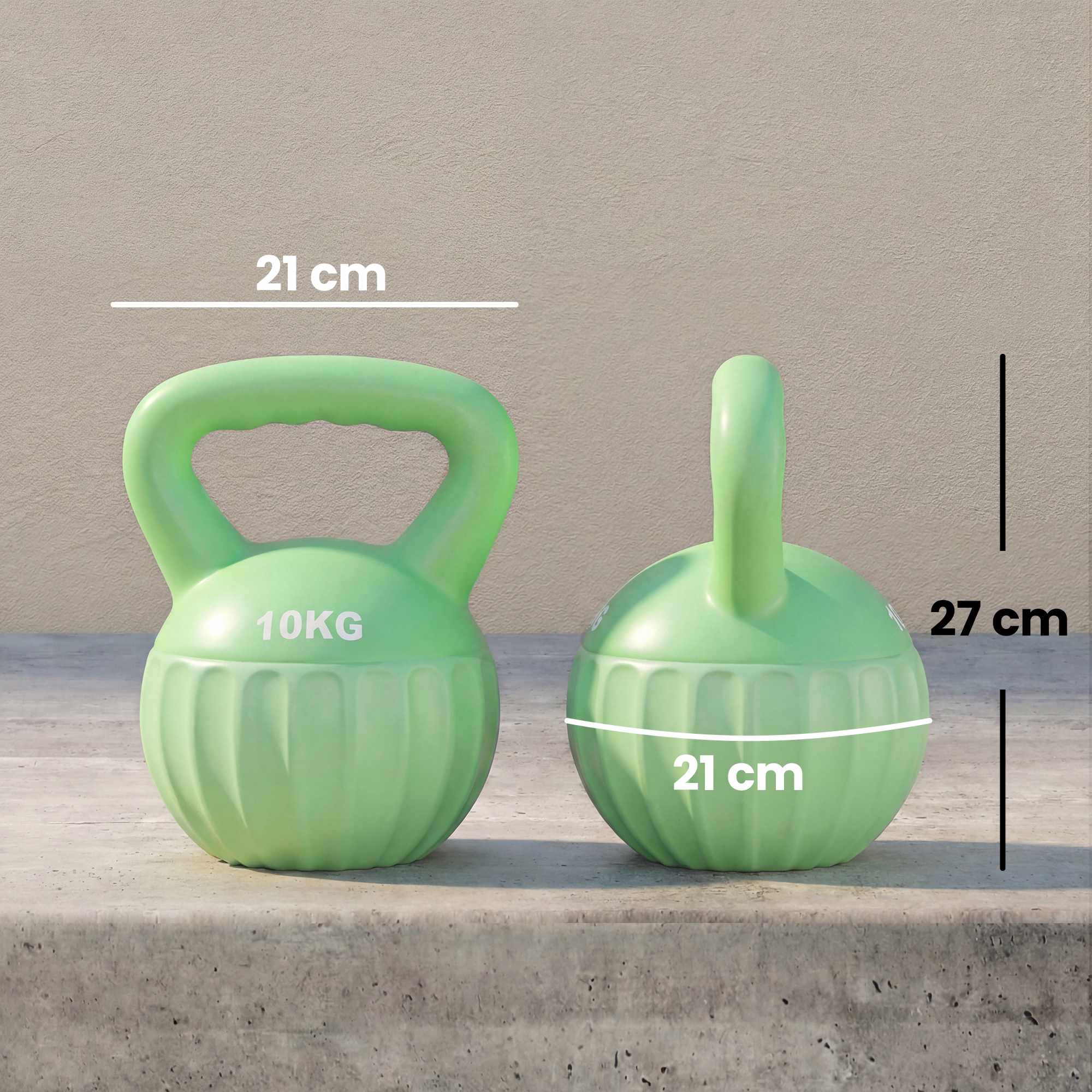 Kettlebell 10kg sandfylld, halkfritt grepp, grön