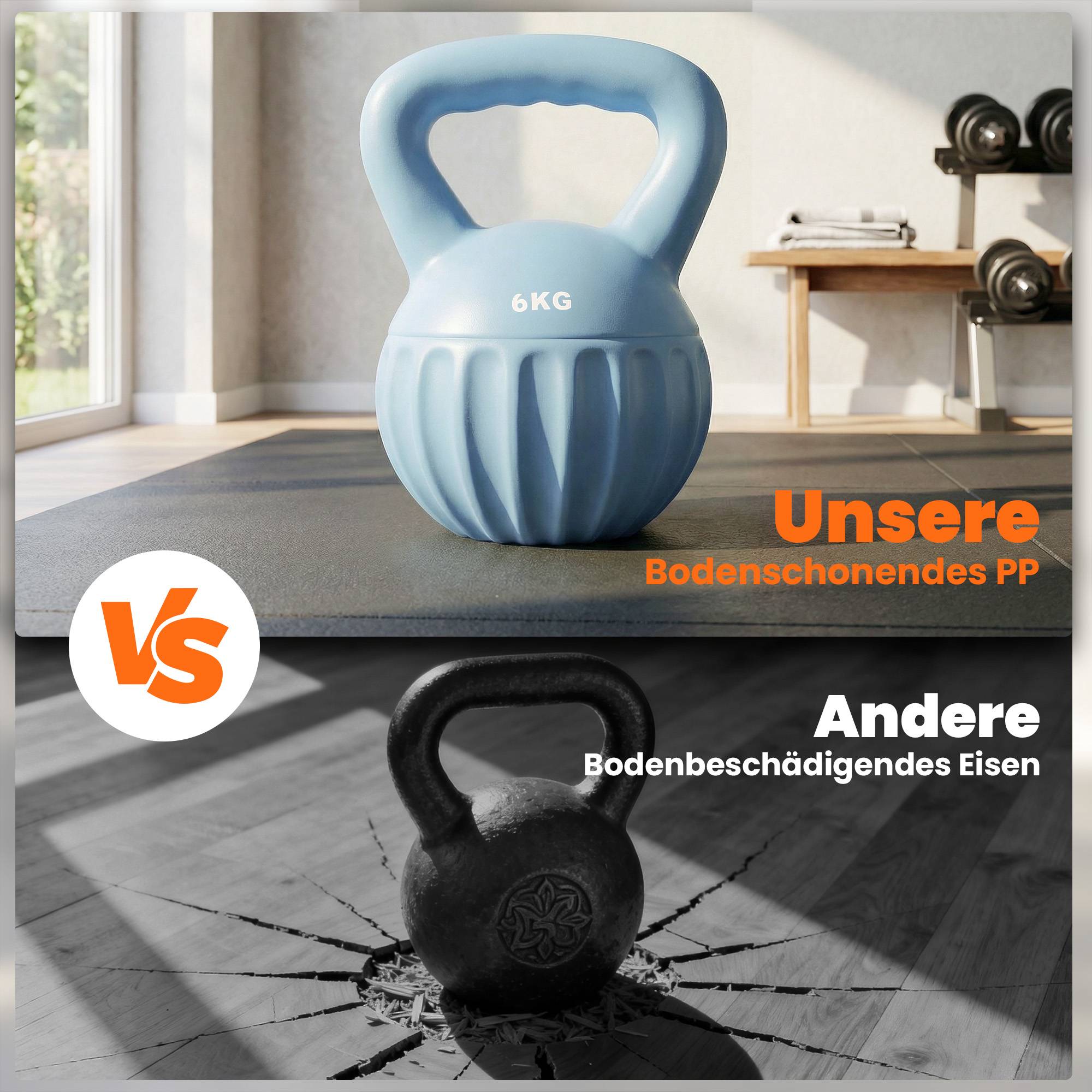 Kettlebell 6kg sandfylld, halkfritt grepp, blå