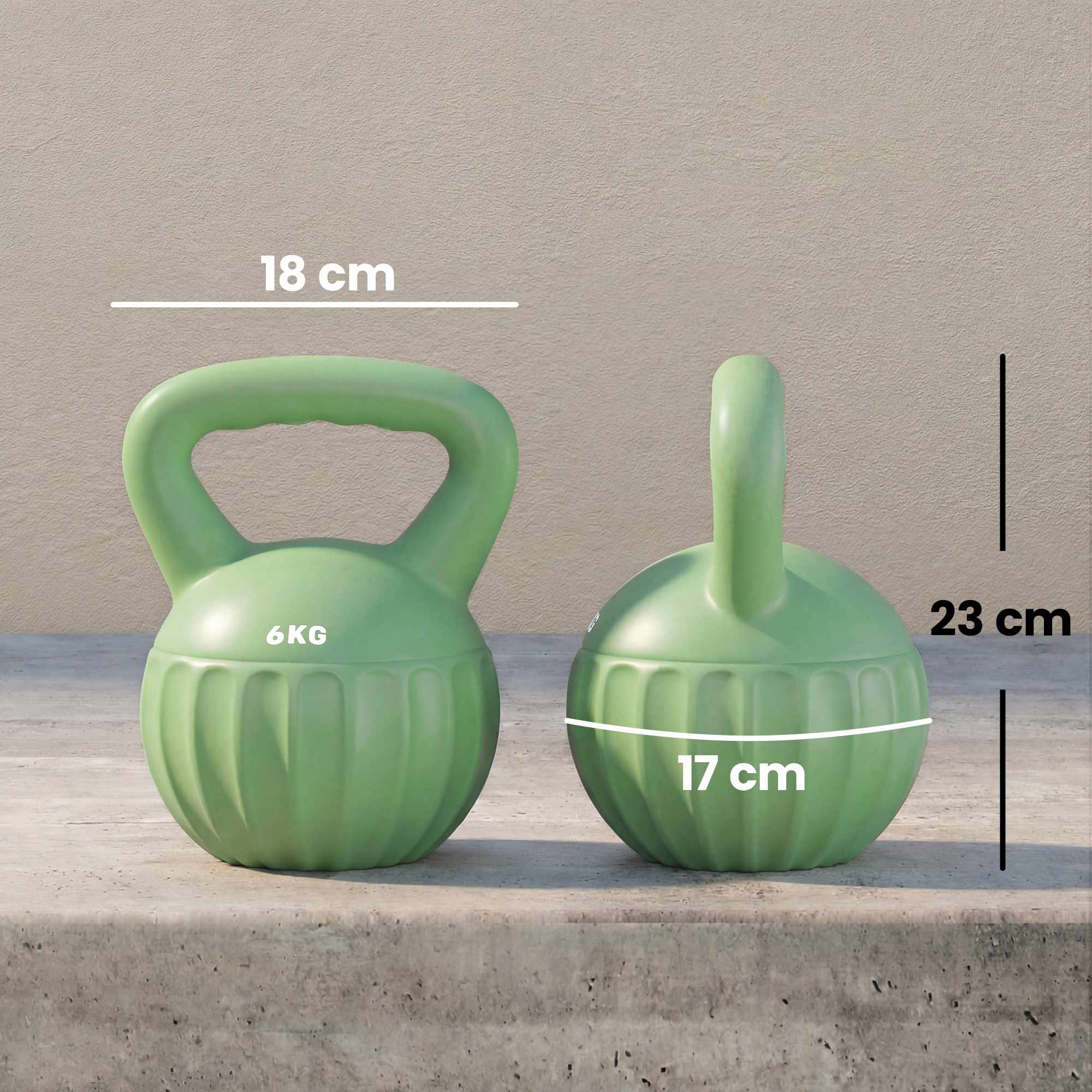 Kettlebell 6kg sandfylld, halkfritt grepp, grön