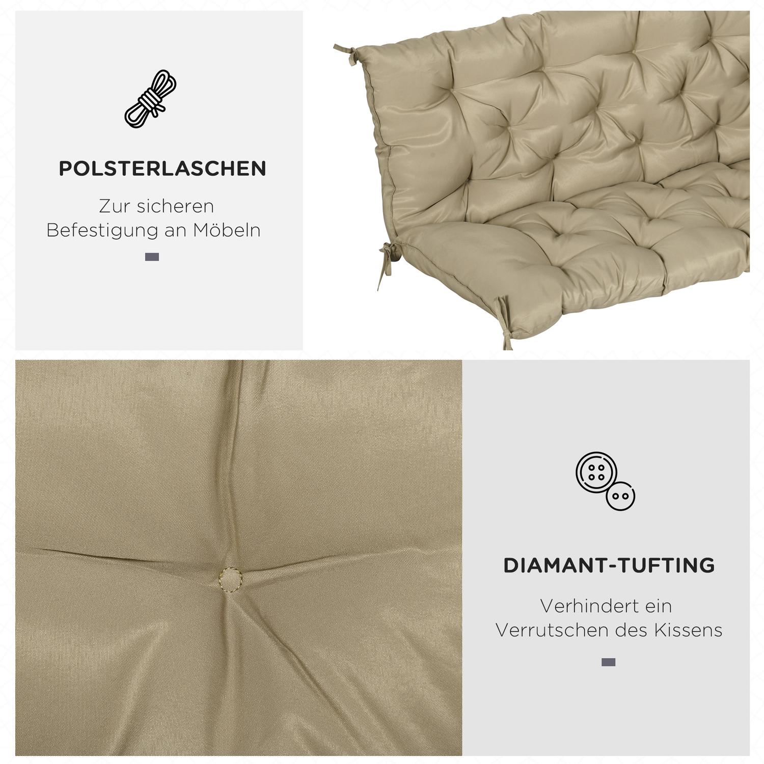 Khaki 3-sits bänkkudde med remmar, utomhus/inomhus