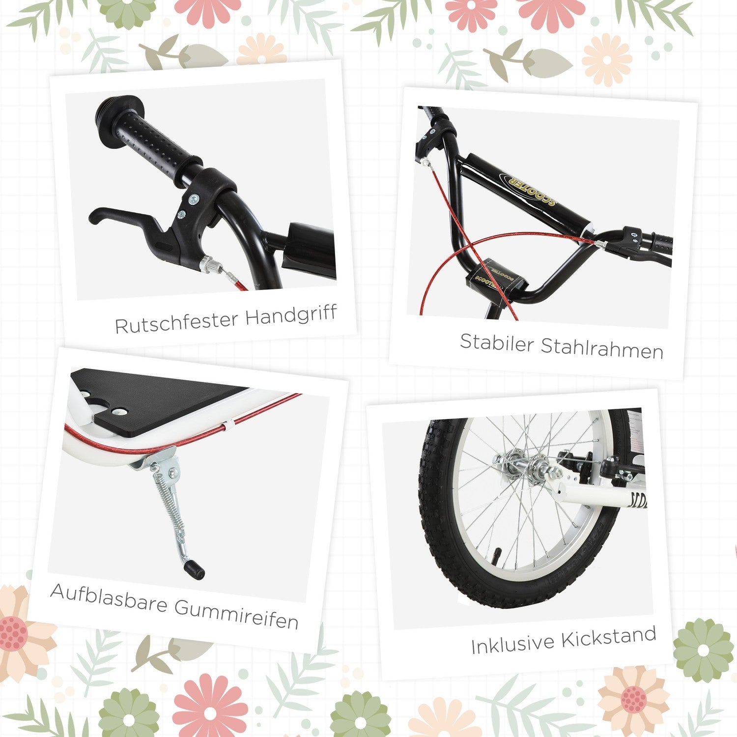 Kickskoter för barn med handbroms och pneumatiska däck