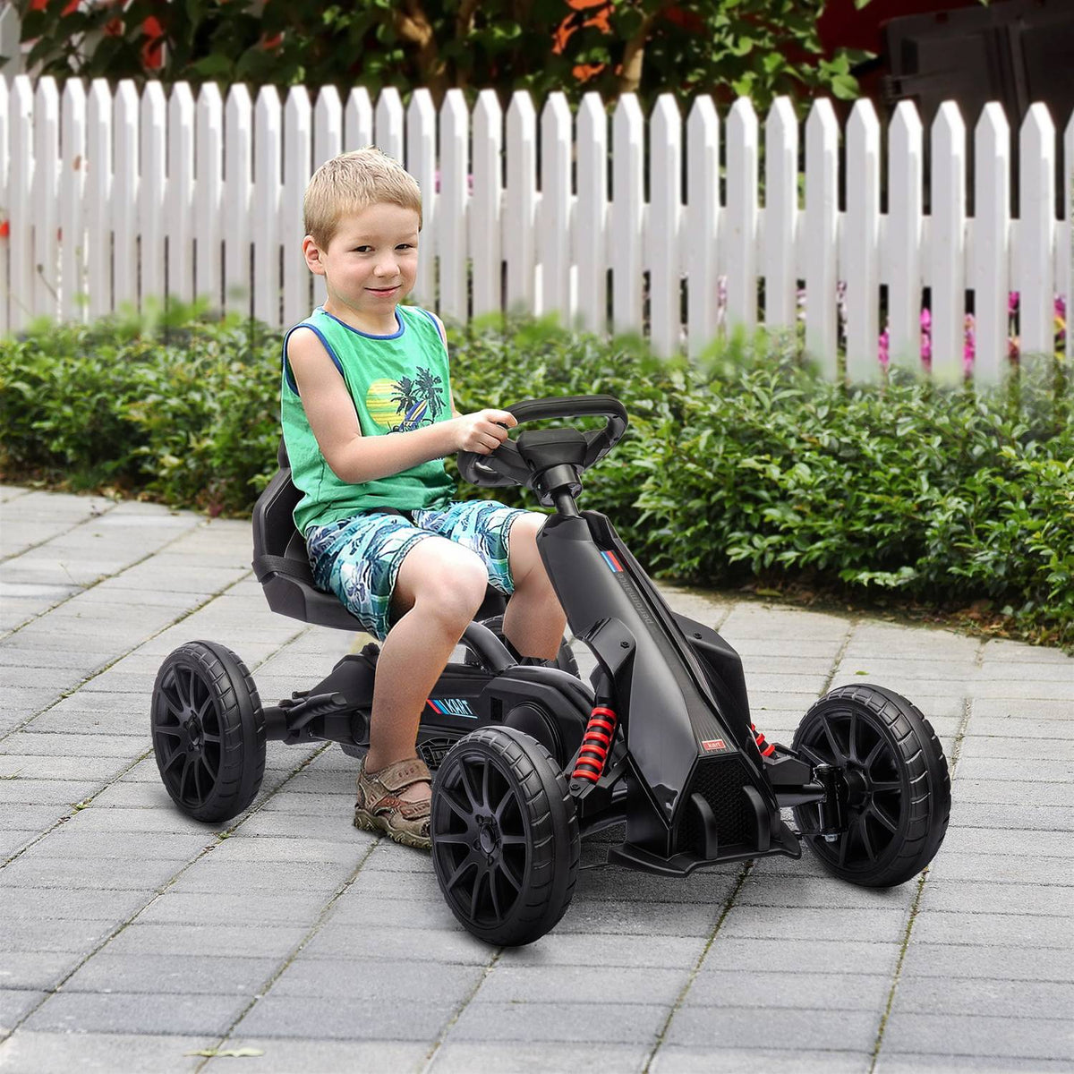 Barnpedalgokart, justerbart säte och handbroms, svart