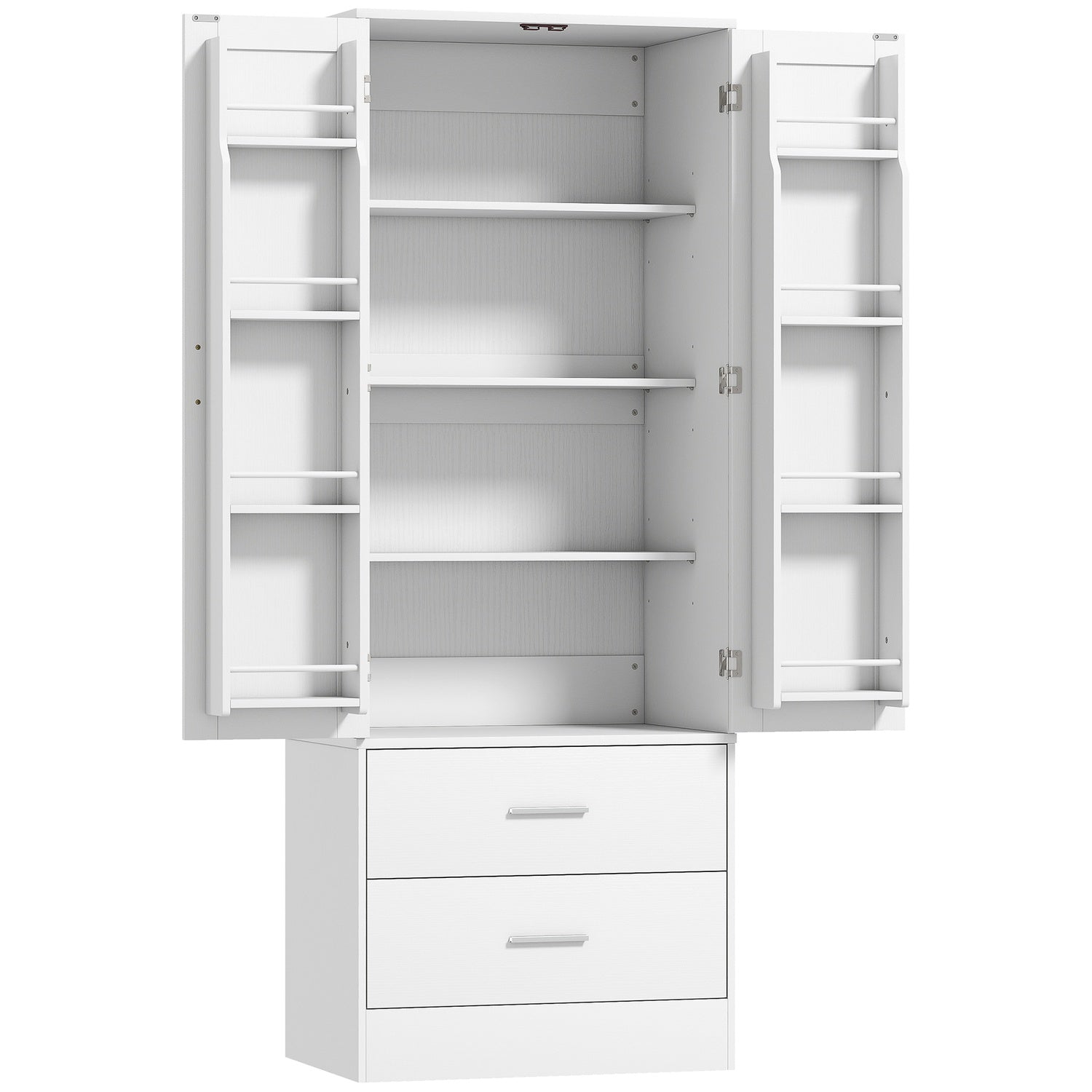 Köksskåp, justerbara hyllor, 2 lådor, vit MDF
