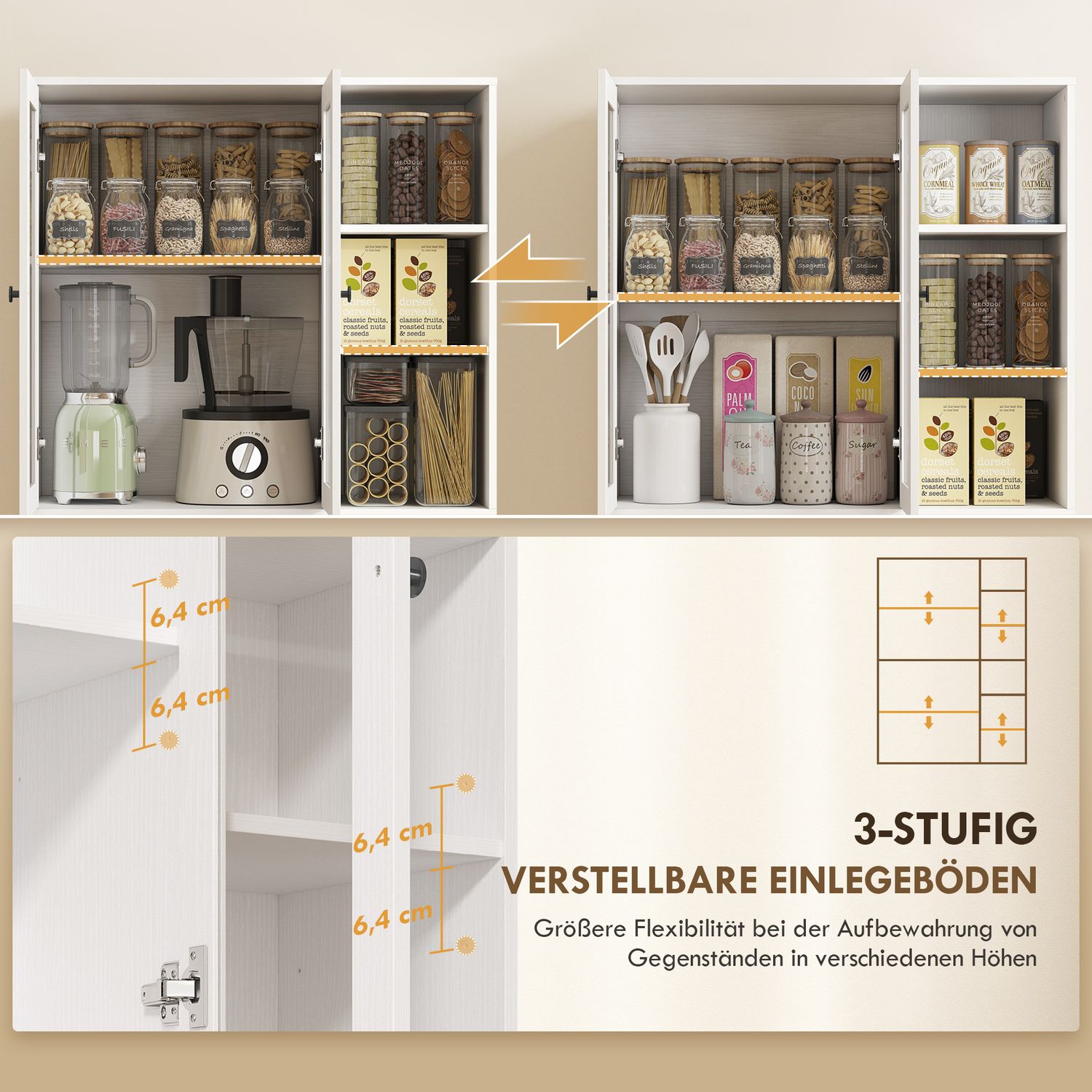 Köksskåp med glasdörrar, hyllor, 172 cm, vit MDF