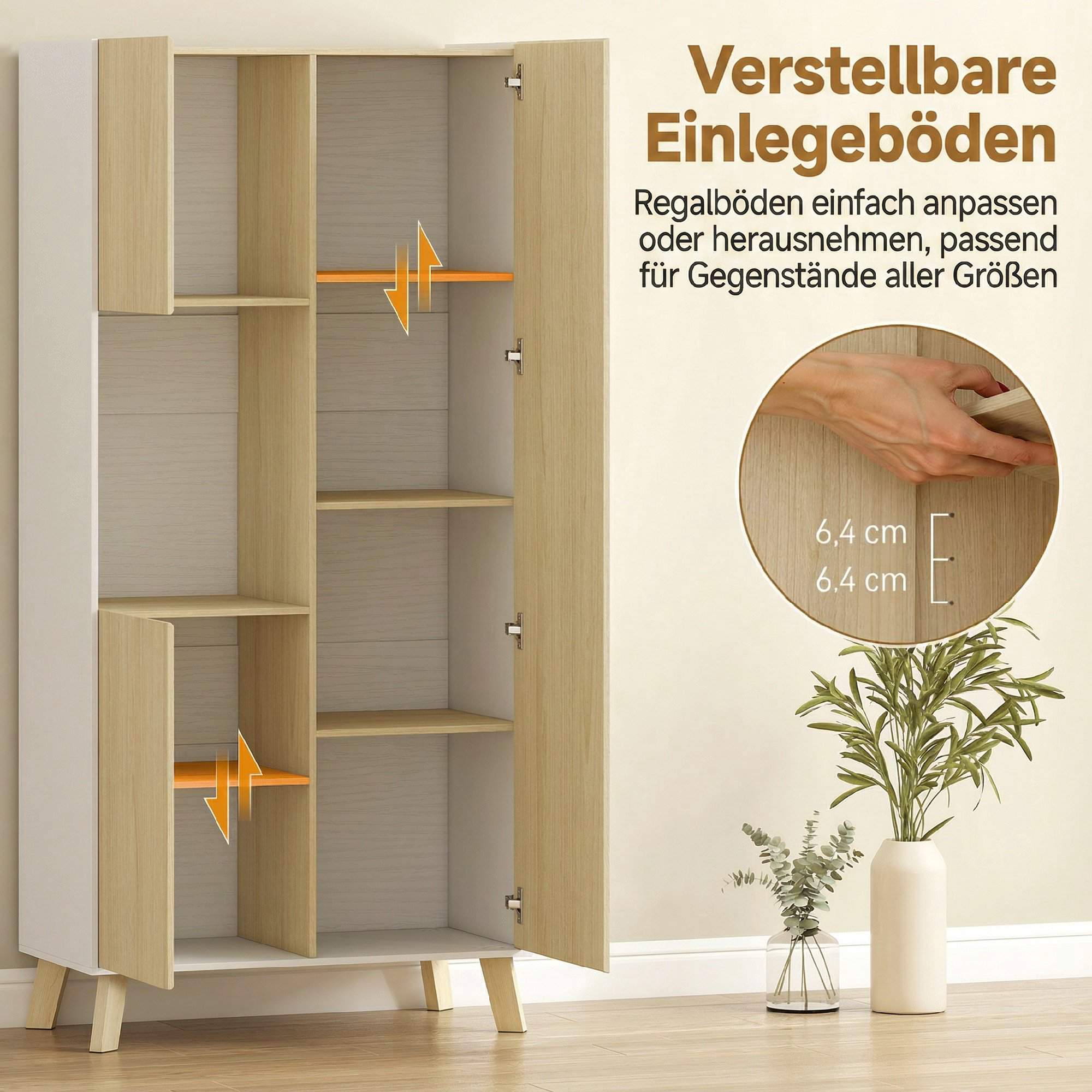 Köksskåp med justerbara hyllplan, 170 cm, naturträ