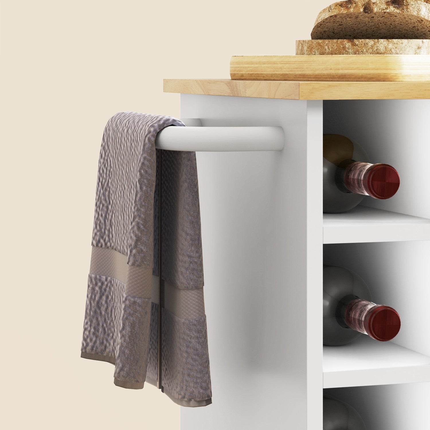 Köksvagn med hyllor & vinställ, Ek 83x40x83cm