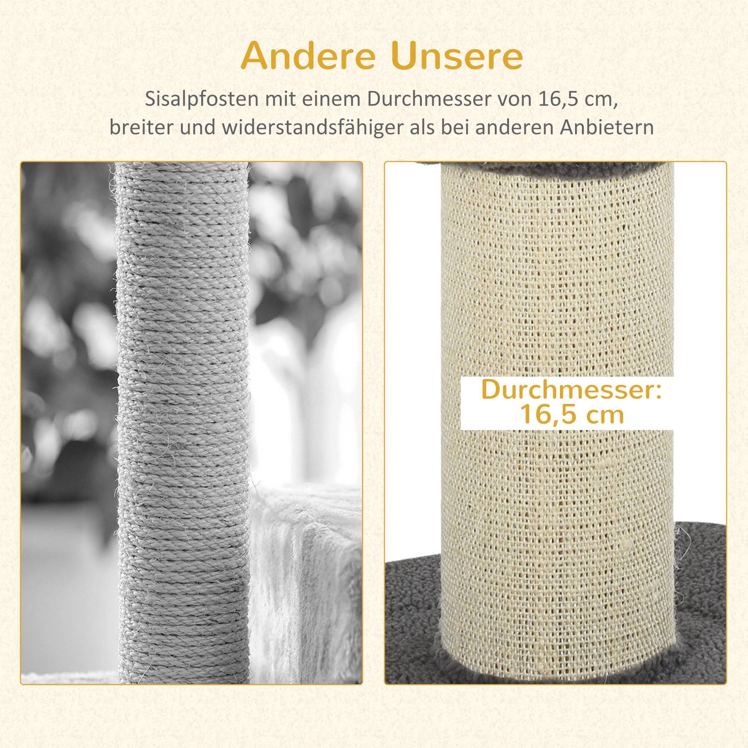 Kattskrapstolpe, 30 kg kapacitet, sisal, grå plattform