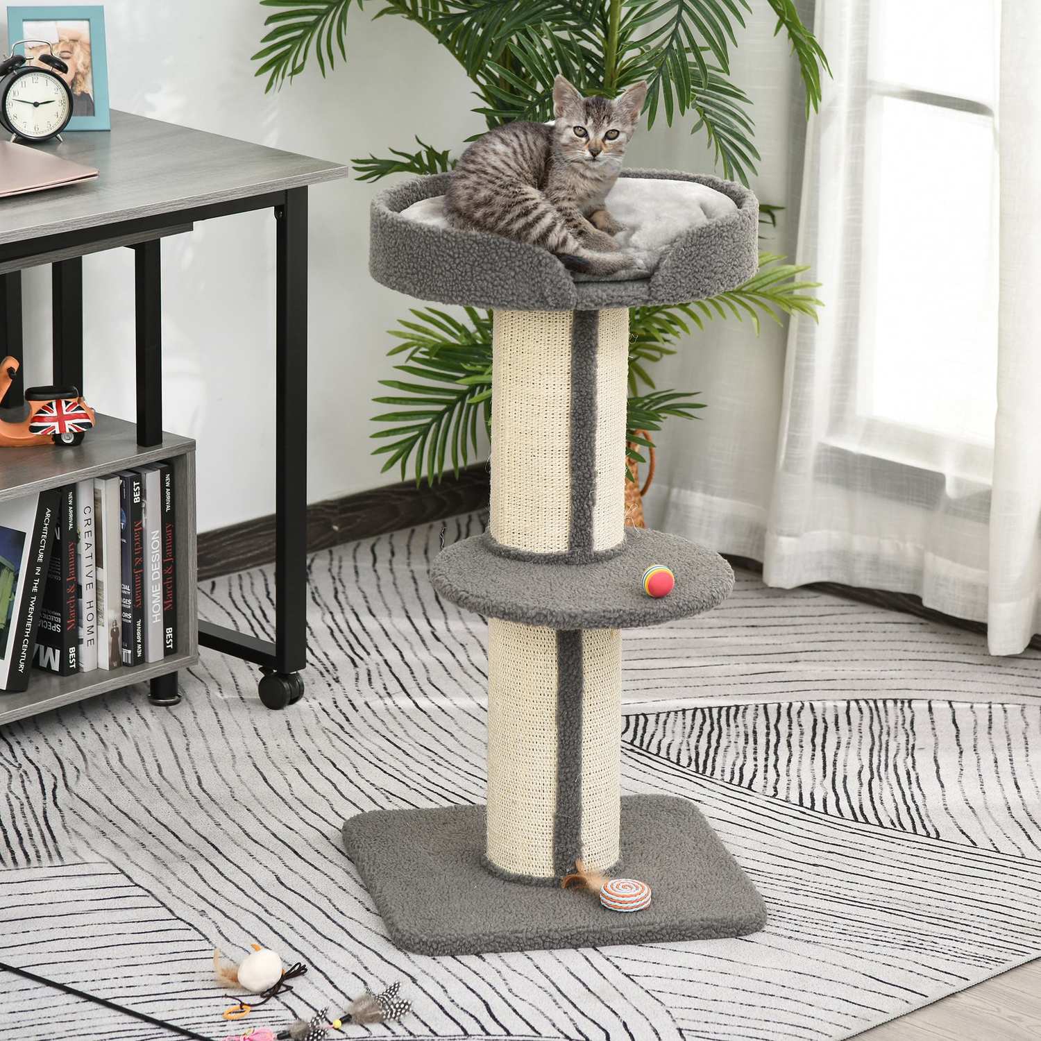 Kattskrapstolpe, 30 kg kapacitet, sisal, grå plattform