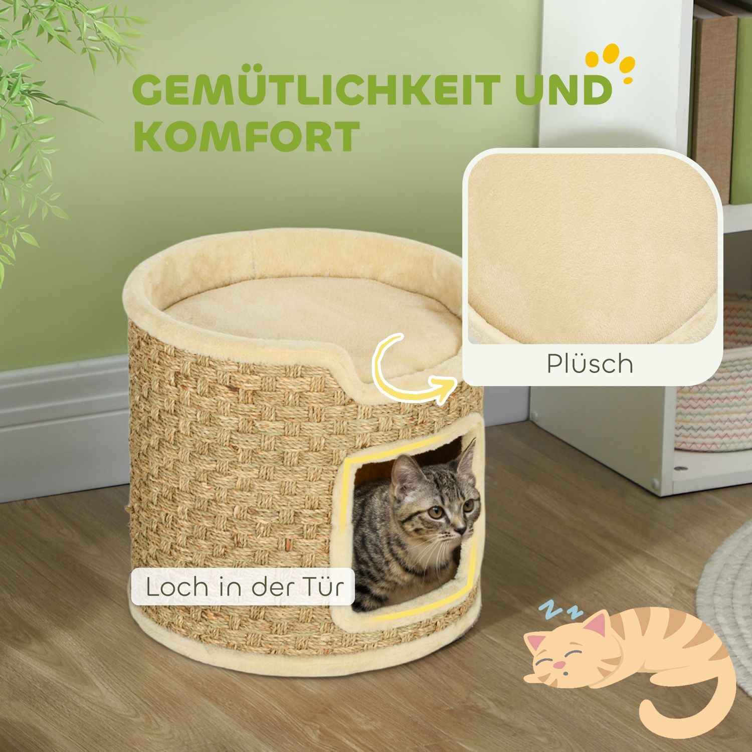 Cat Tower – 37 cm Sisal fat, dubbelnivå, Khaki