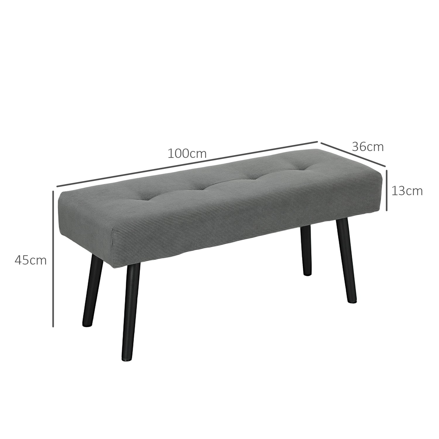 Klädd bänk med manchesteröverdrag, sängbänk med metallben, skobänk 100 x 36 x 45 cm grå