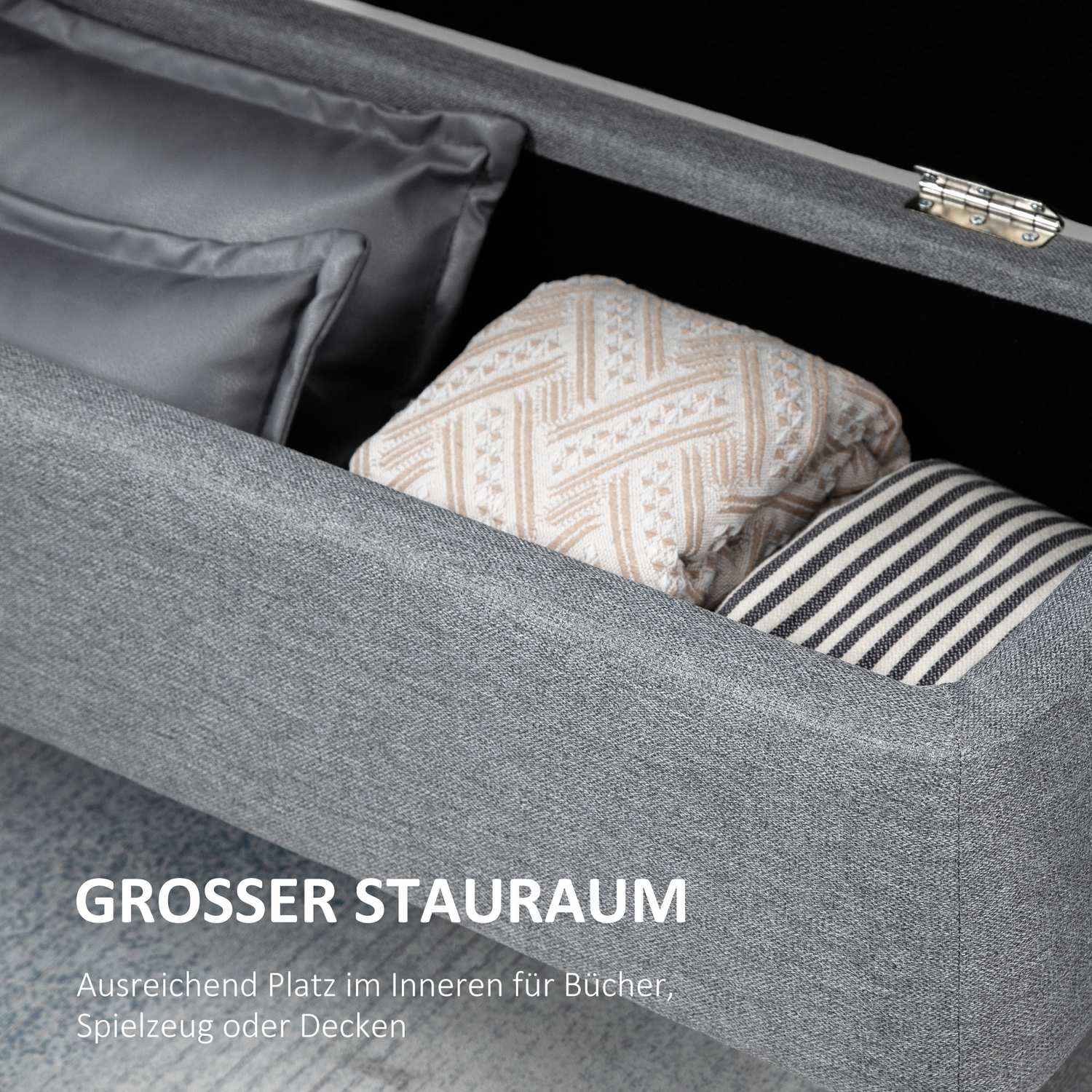 Klädd förvaringsbänk – 150 kg kapacitet, stålben