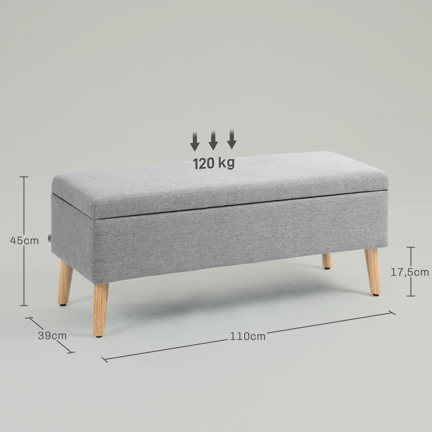 Klädd förvaringsbänk – Grå linnelook, 110x39x45 cm
