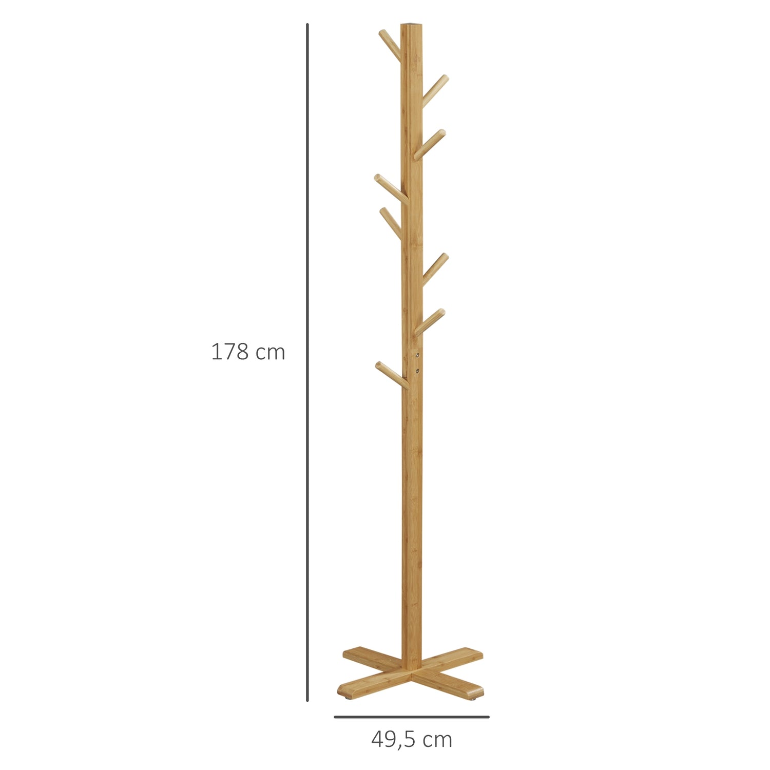 Bambu klädhängare med 8 krokar, naturlig finish, 49,5x178 cm