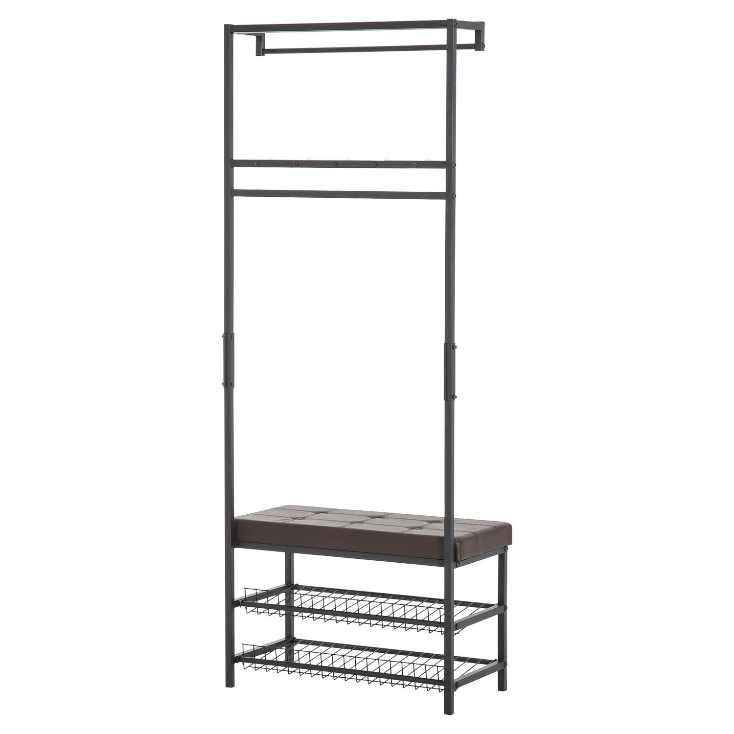 Coat Rack Bänk Combo med metallram och förvaringshyllor
