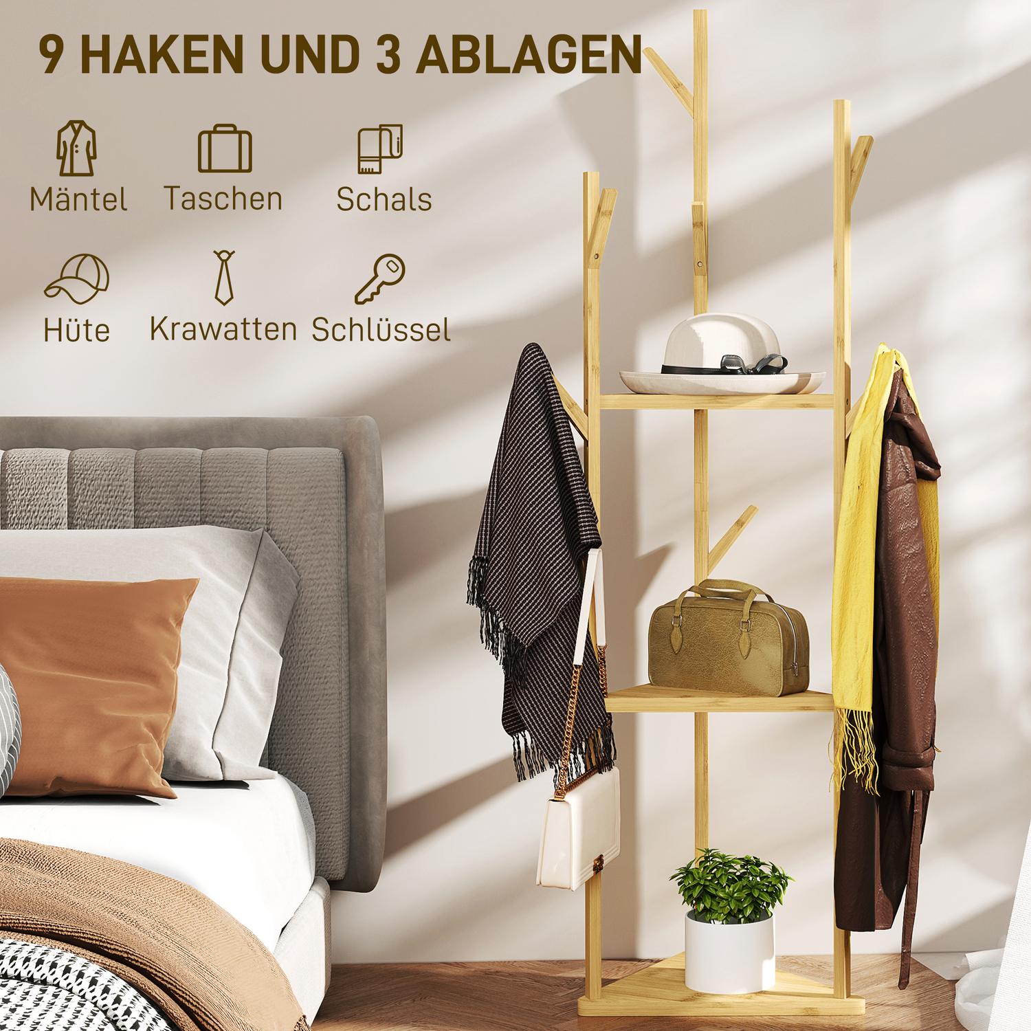 Bambu klädhängare med 8 krokar – justerbart entréställ