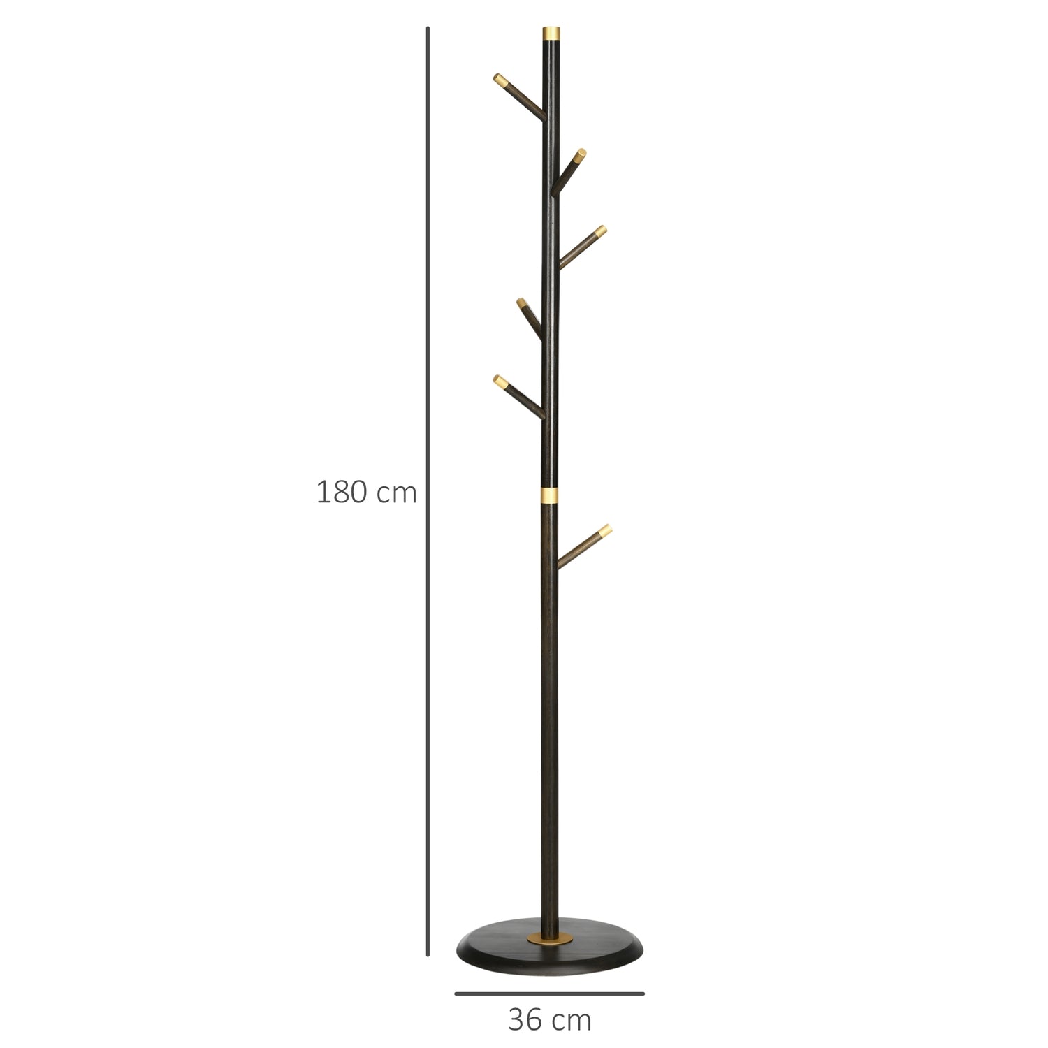 Stående metallklädhängare, 6 krokar, valnötsfinish, 180 cm