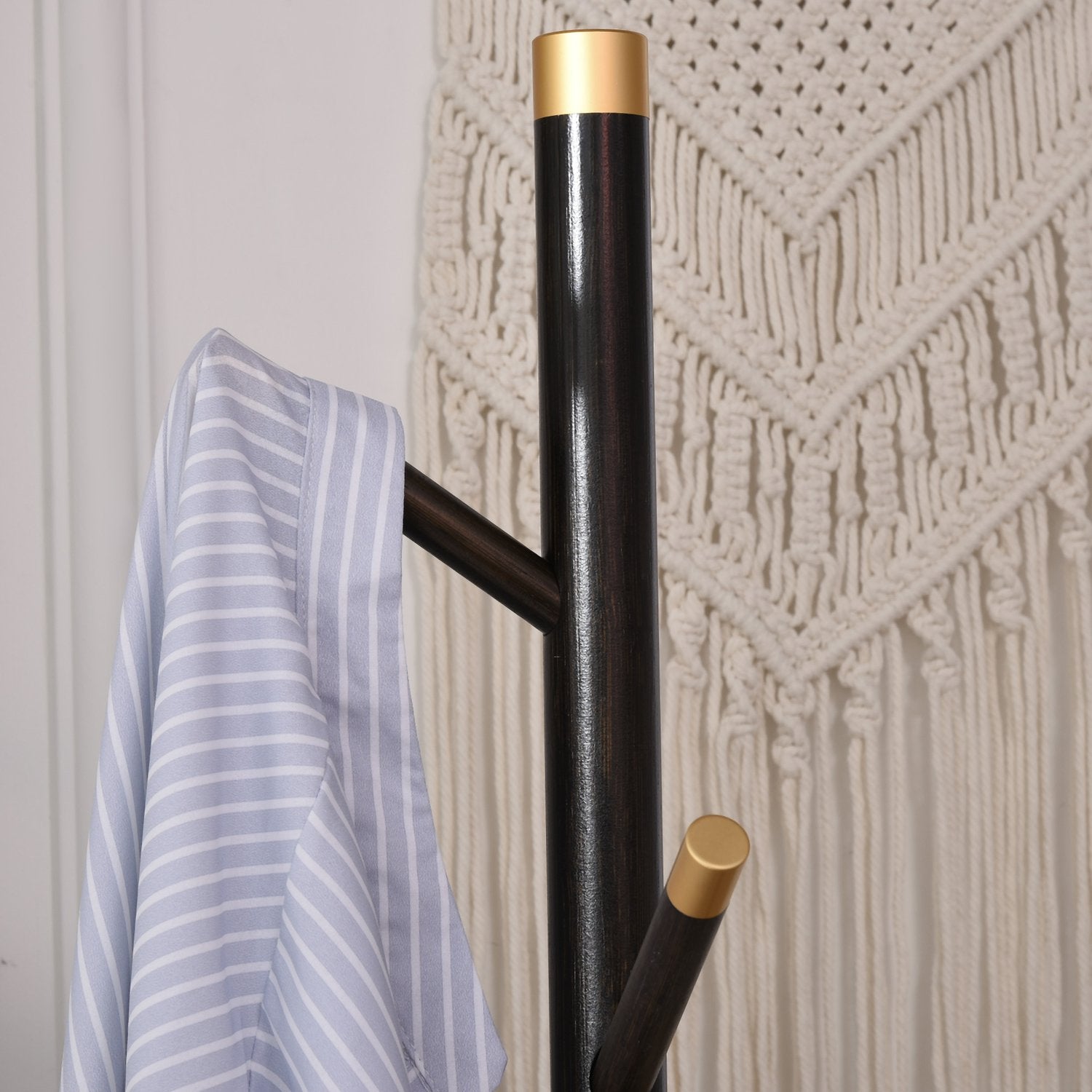 Stående metallklädhängare, 6 krokar, valnötsfinish, 180 cm