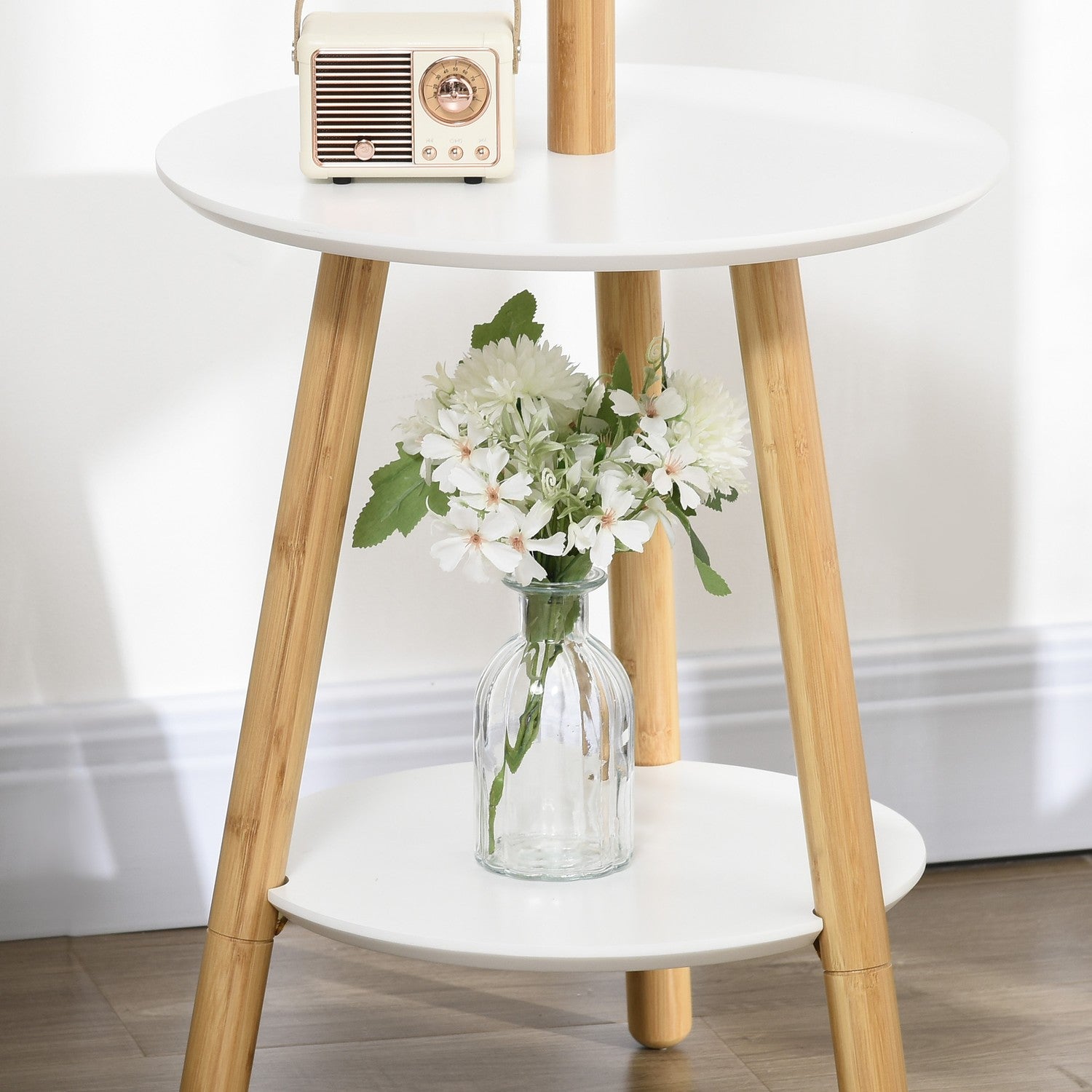 Klädstativ med 5 krokar & sidobord, 171 cm, natur/vit
