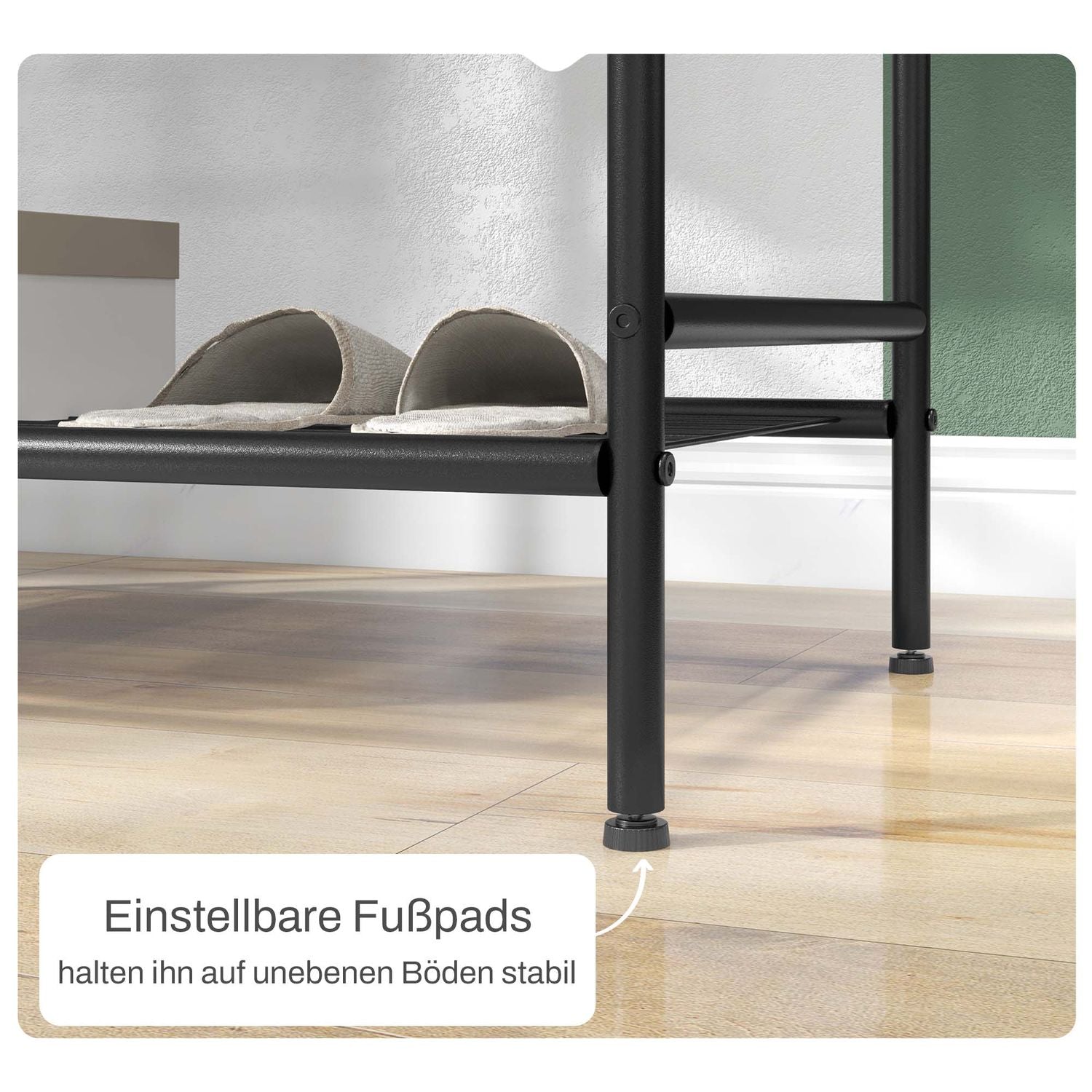 Klädställ i svart bambu, 2 skenor och krokar, hall i sovrummet
