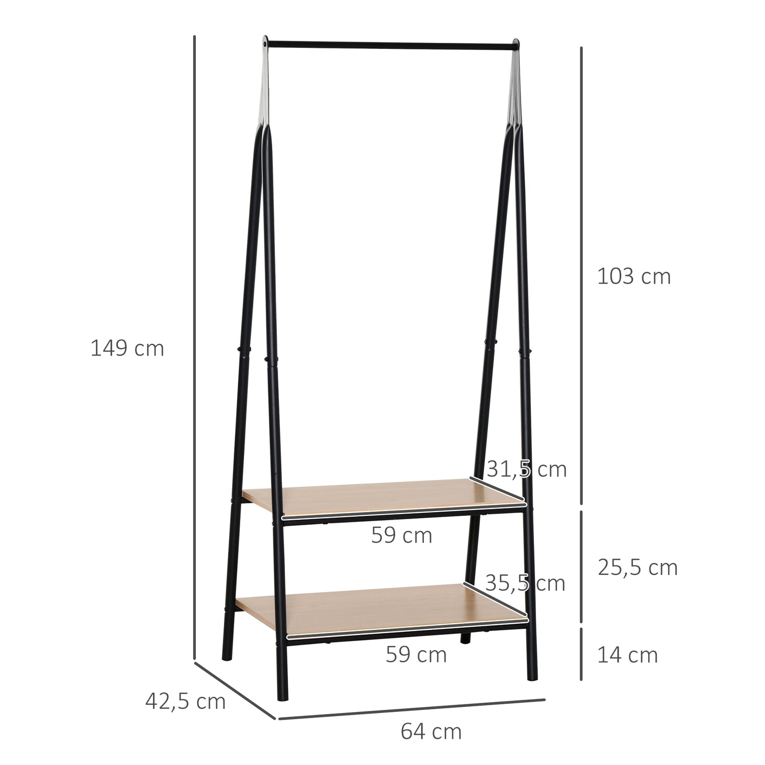 Klädställ med skoförvaring, metall & trä, svart/natur