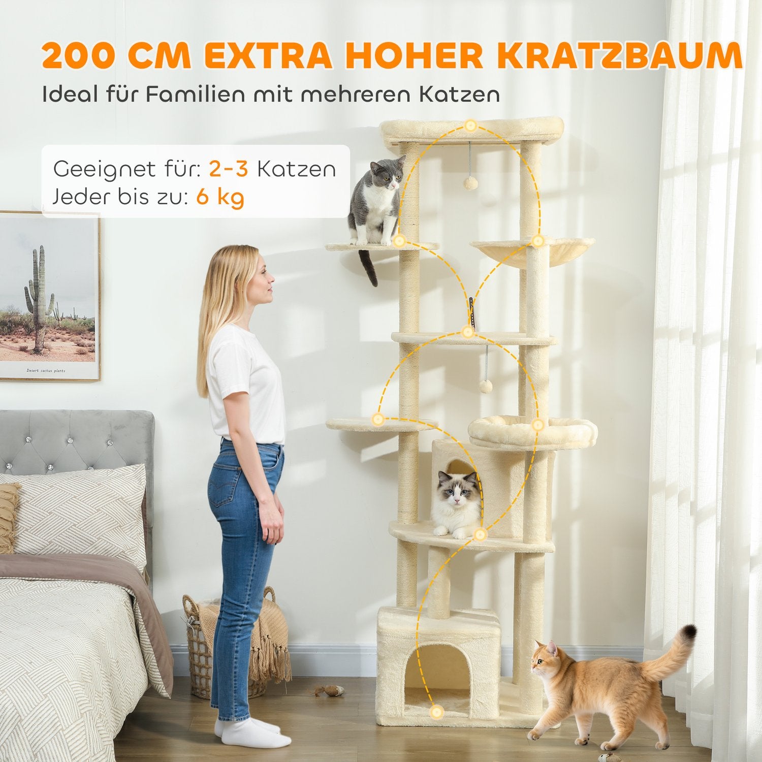 Klösträd, 2m, Flera nivåer, Sisal, Hängmatta, Beige
