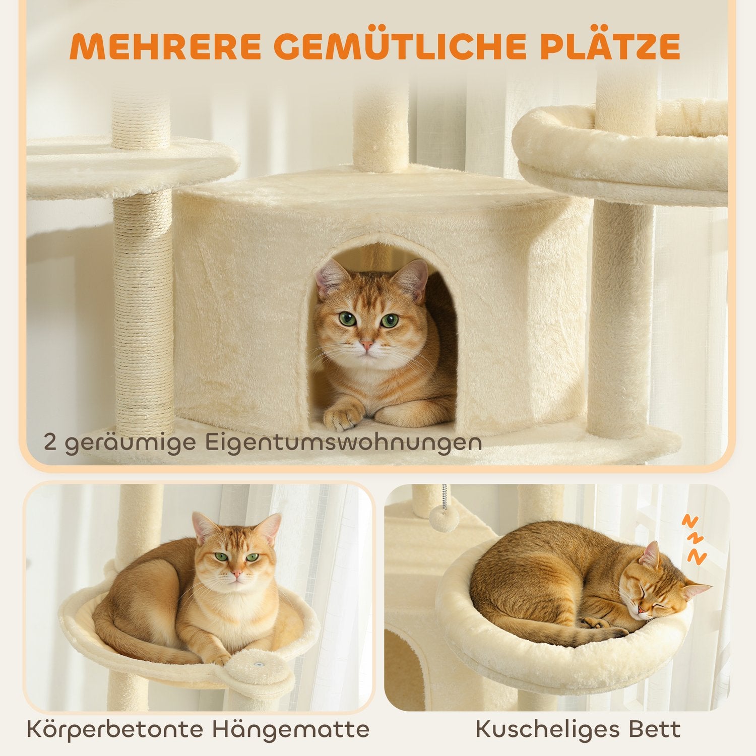 Klösträd, 2m, Flera nivåer, Sisal, Hängmatta, Beige