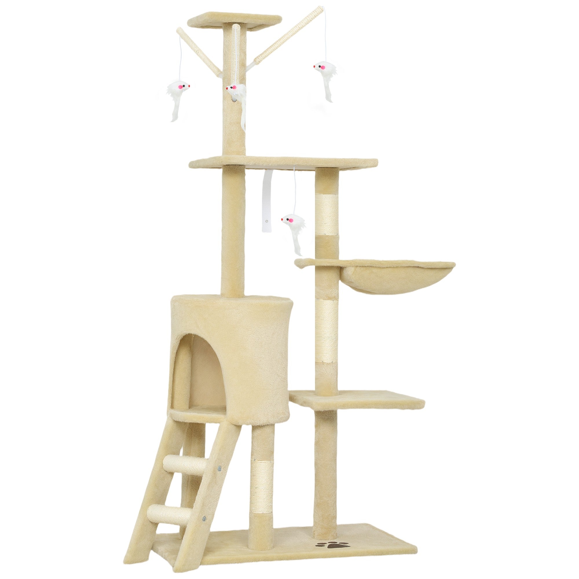 Klösträd med grotta, sisalstolpar, leksaker, beige, katter <5kg