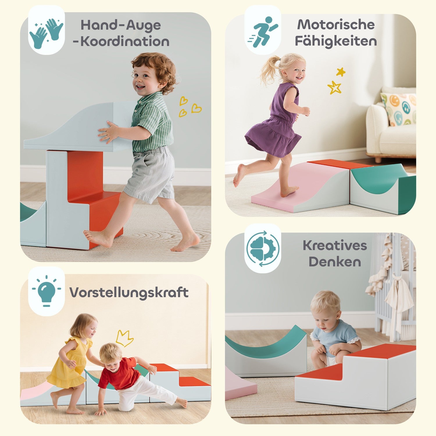Klätter- och krypset för småbarn, 3-delat, ljusgrå