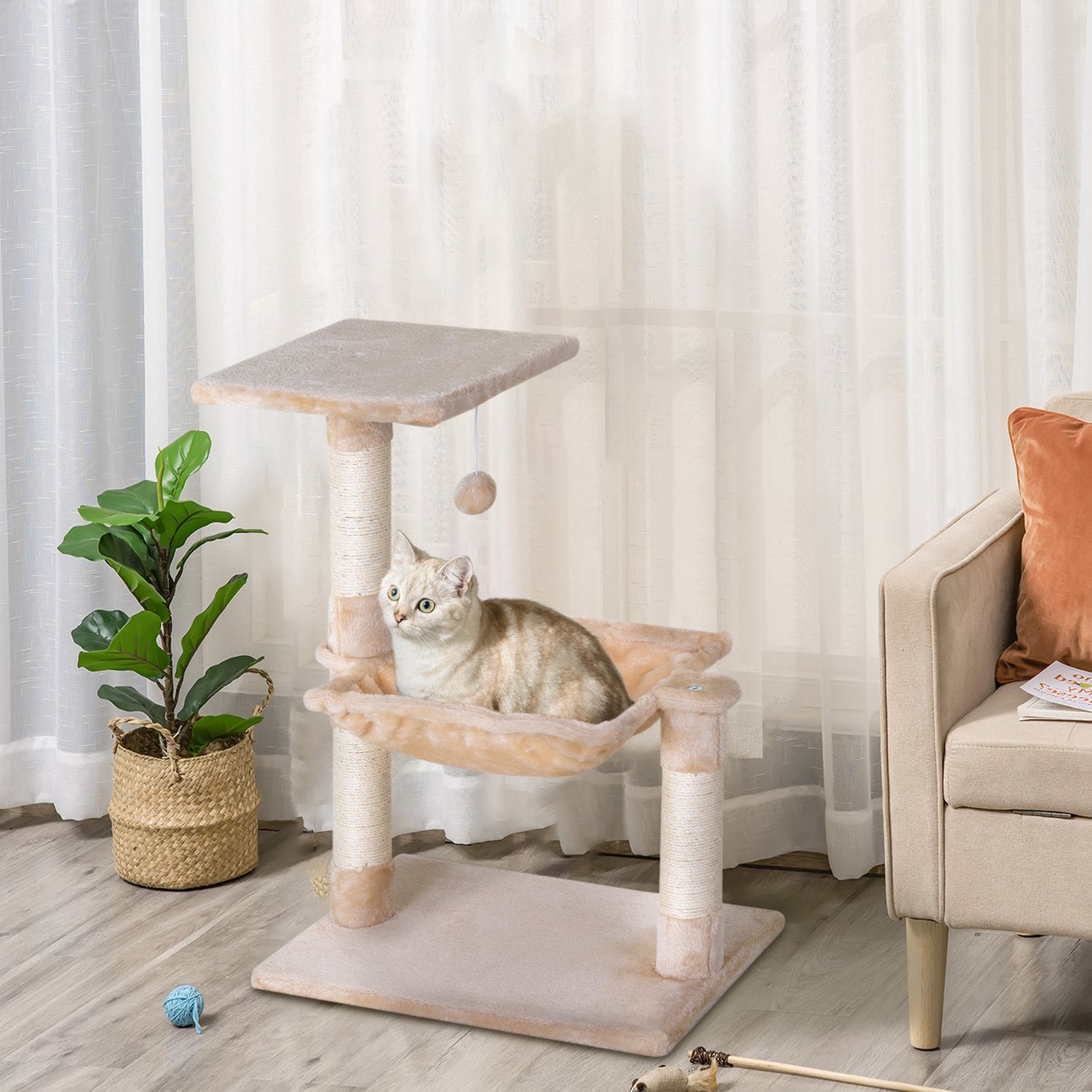 Kattträdskrapstolpe med sisal och plyschhängmatta 50cm