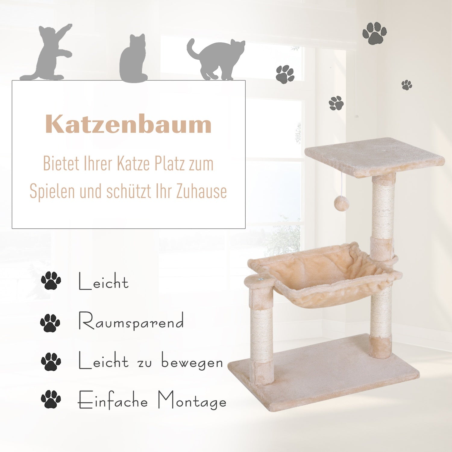Kattträdskrapstolpe med sisal och plyschhängmatta 50cm