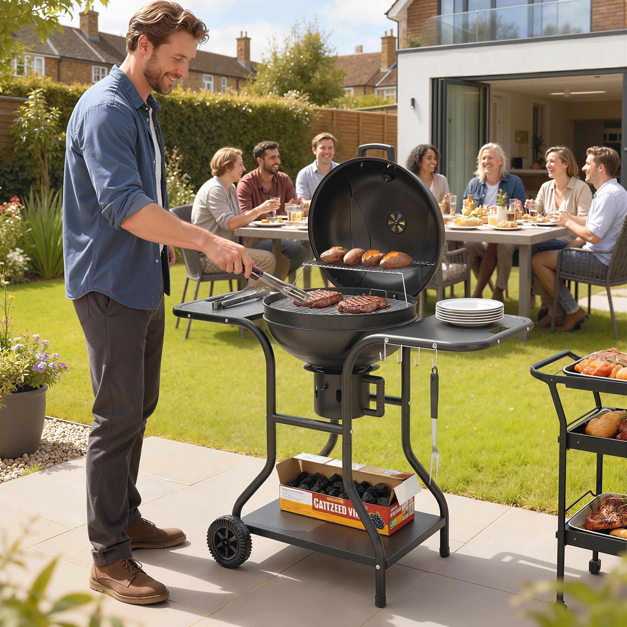 Kolgrill, 54 cm, med sidobord