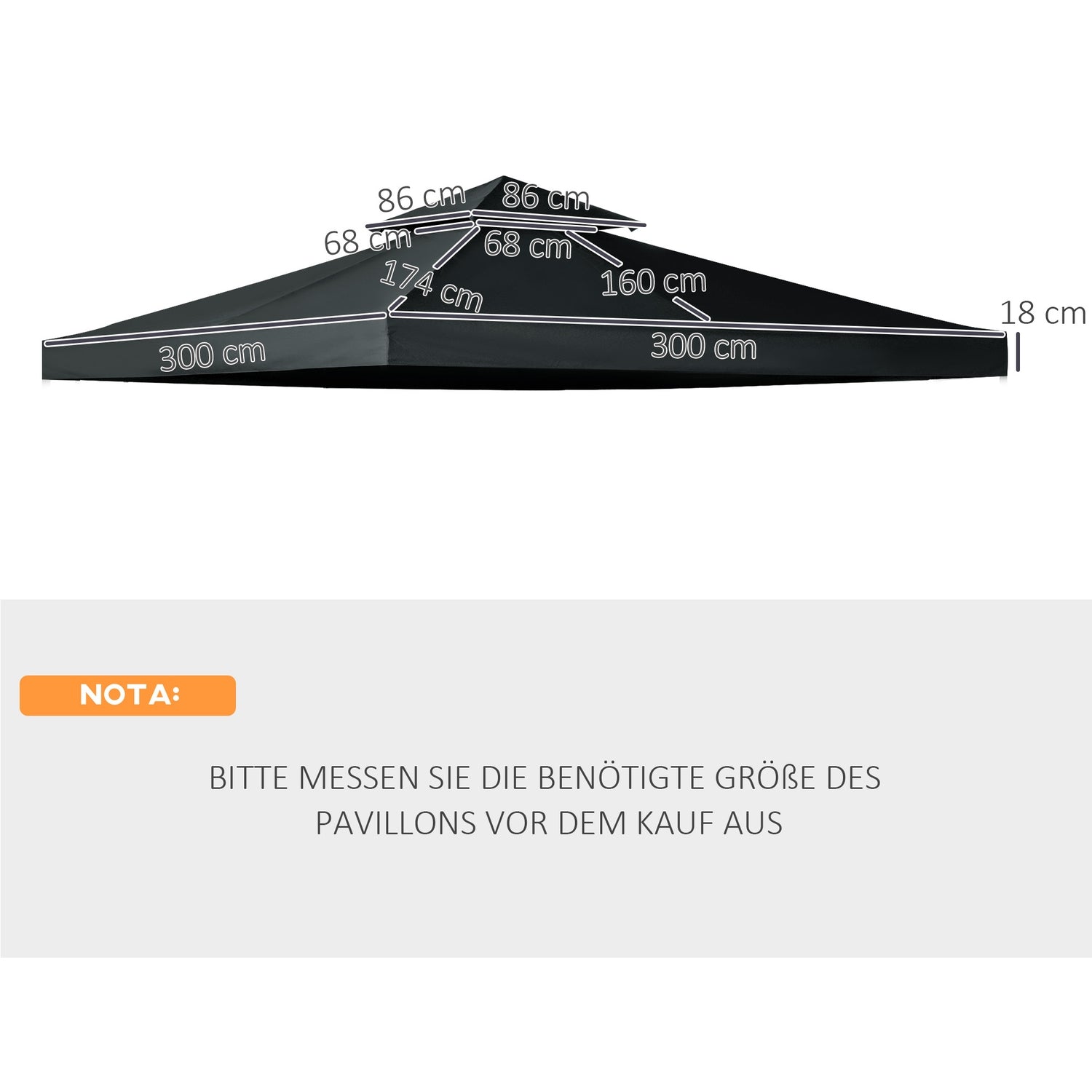 Kolgrå polyestertak för 3x3M Metal Gazebo